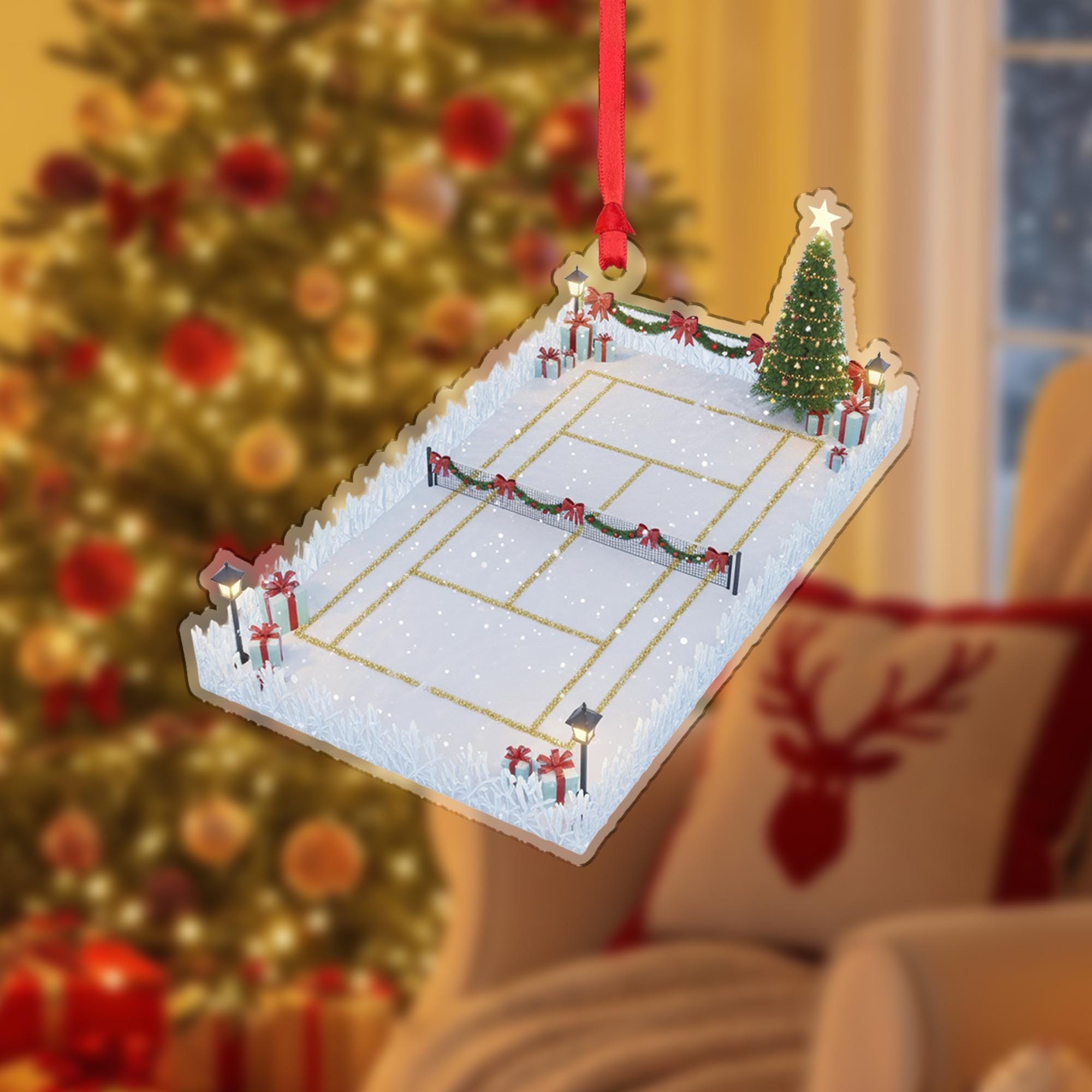 Tennis Court Christmas Ornament – Holiday Tree Decor Gift for Tennis Players and Coaches