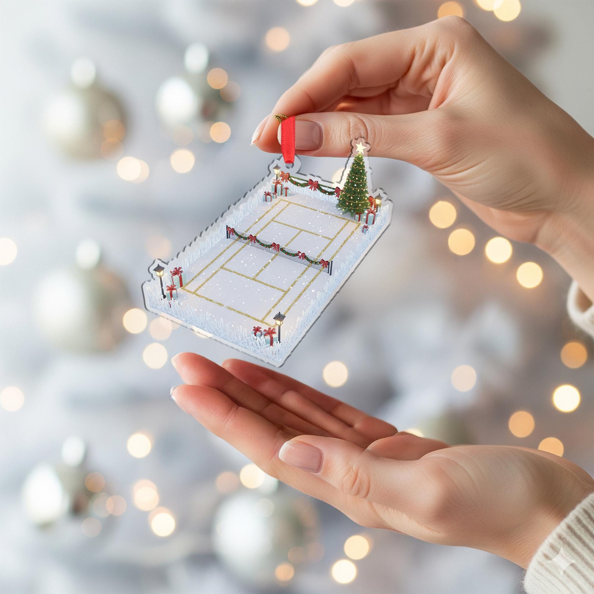 Tennis Court Christmas Ornament – Holiday Tree Decor Gift for Tennis Players and Coaches