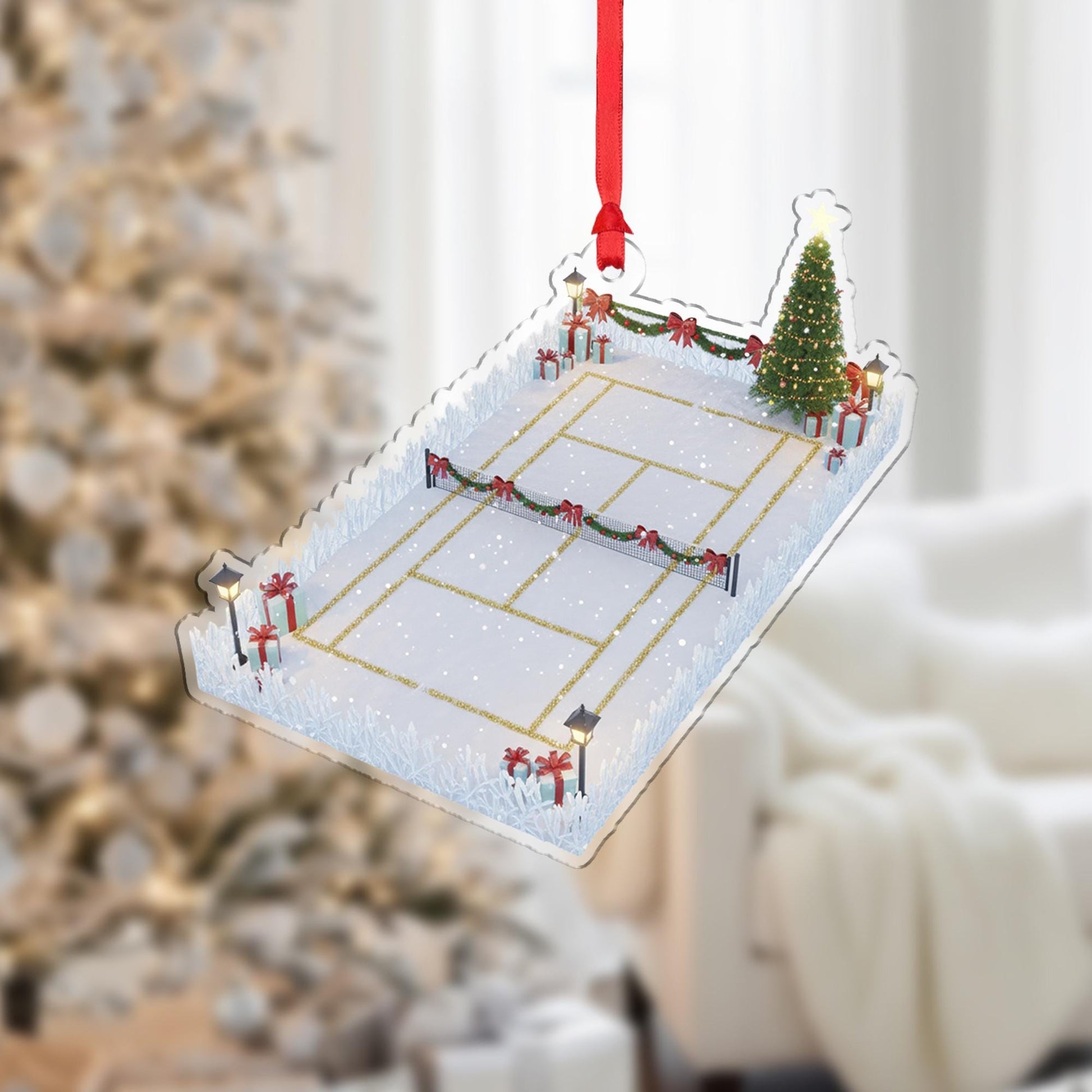 Tennis Court Christmas Ornament – Holiday Tree Decor Gift for Tennis Players and Coaches