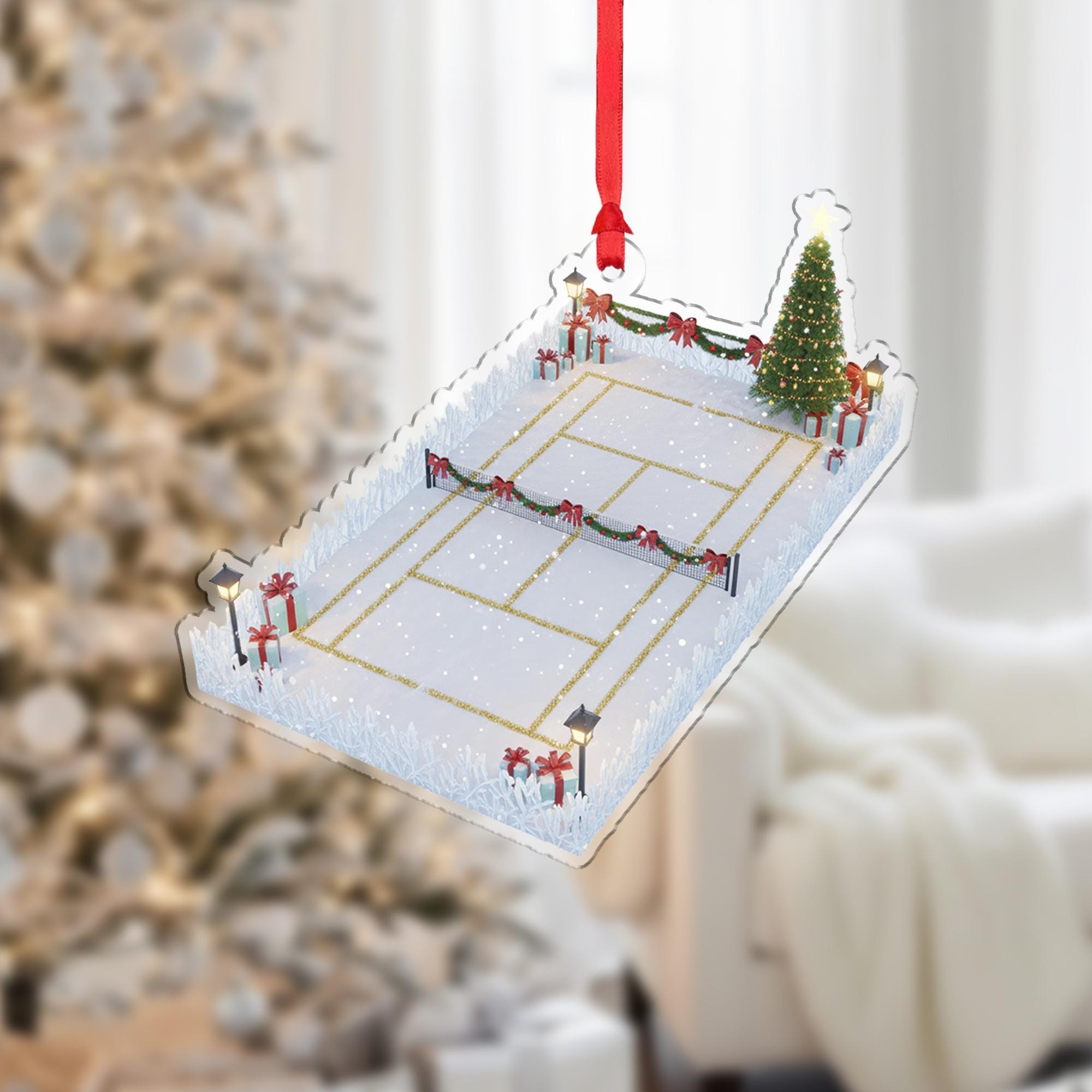Tennis Court Christmas Ornament – Holiday Tree Decor Gift for Tennis Players and Coaches
