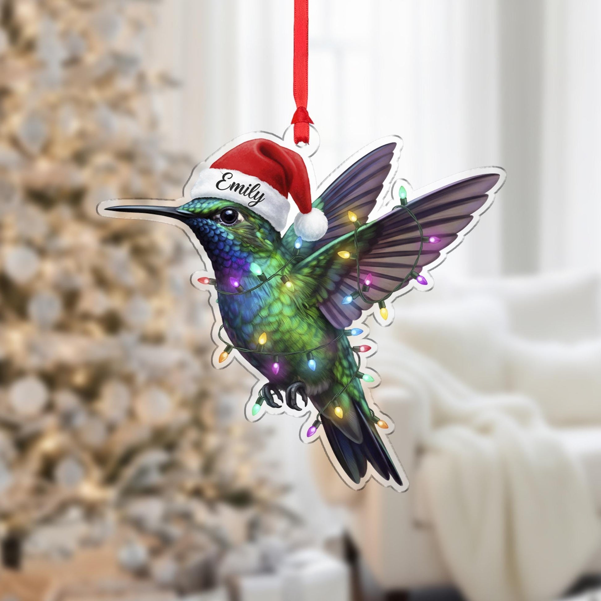 Personalized Hummingbird Christmas Ornament with Name | Holiday Gift | Custom Tree Decoration