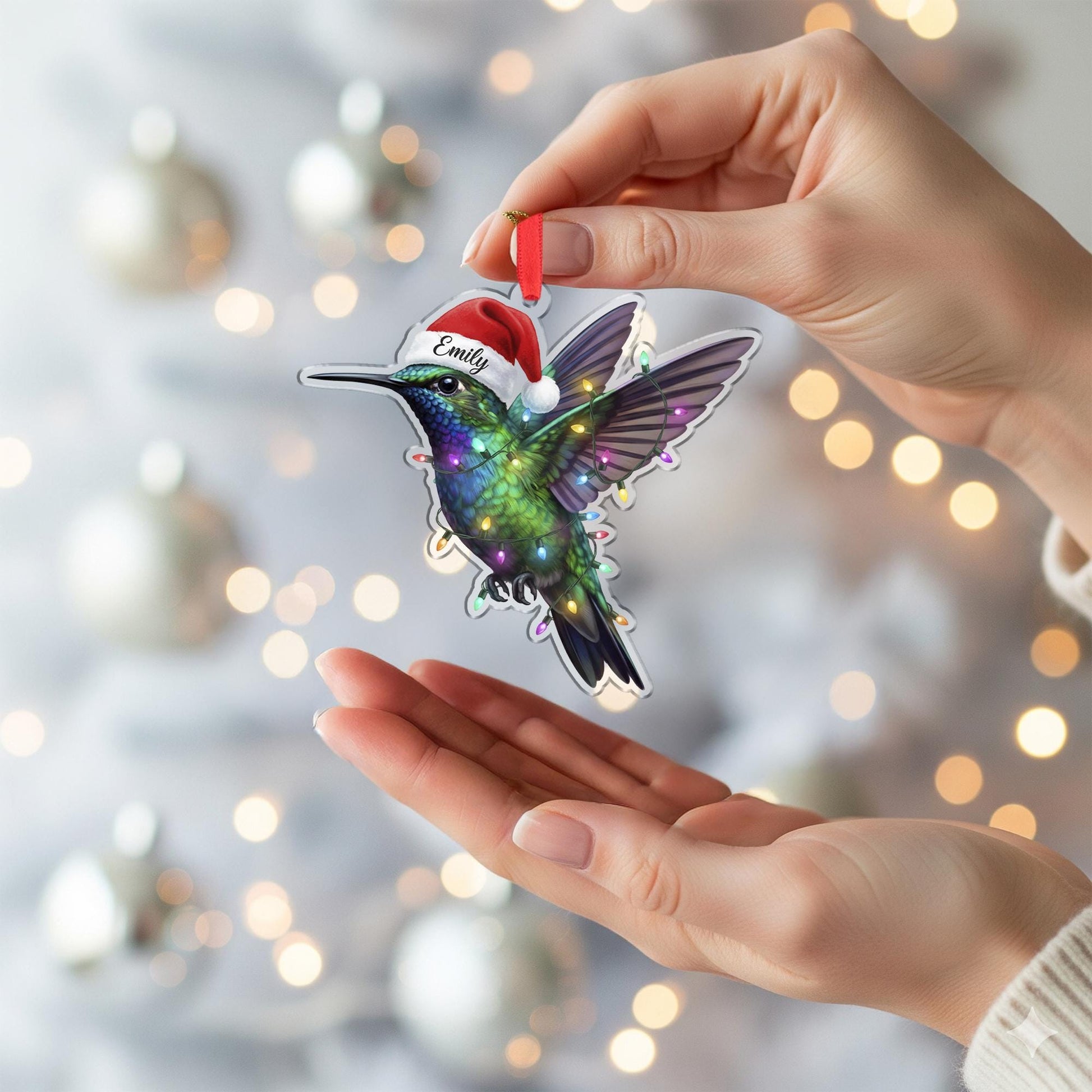 Personalized Hummingbird Christmas Ornament with Name | Holiday Gift | Custom Tree Decoration