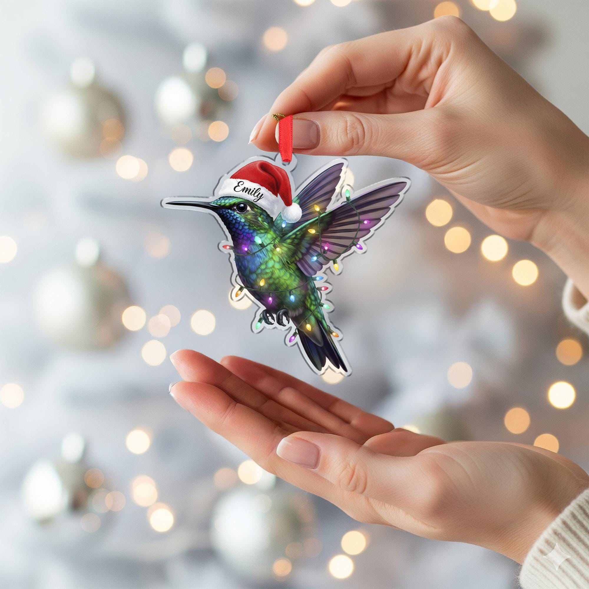 Personalized Hummingbird Christmas Ornament with Name | Holiday Gift | Custom Tree Decoration