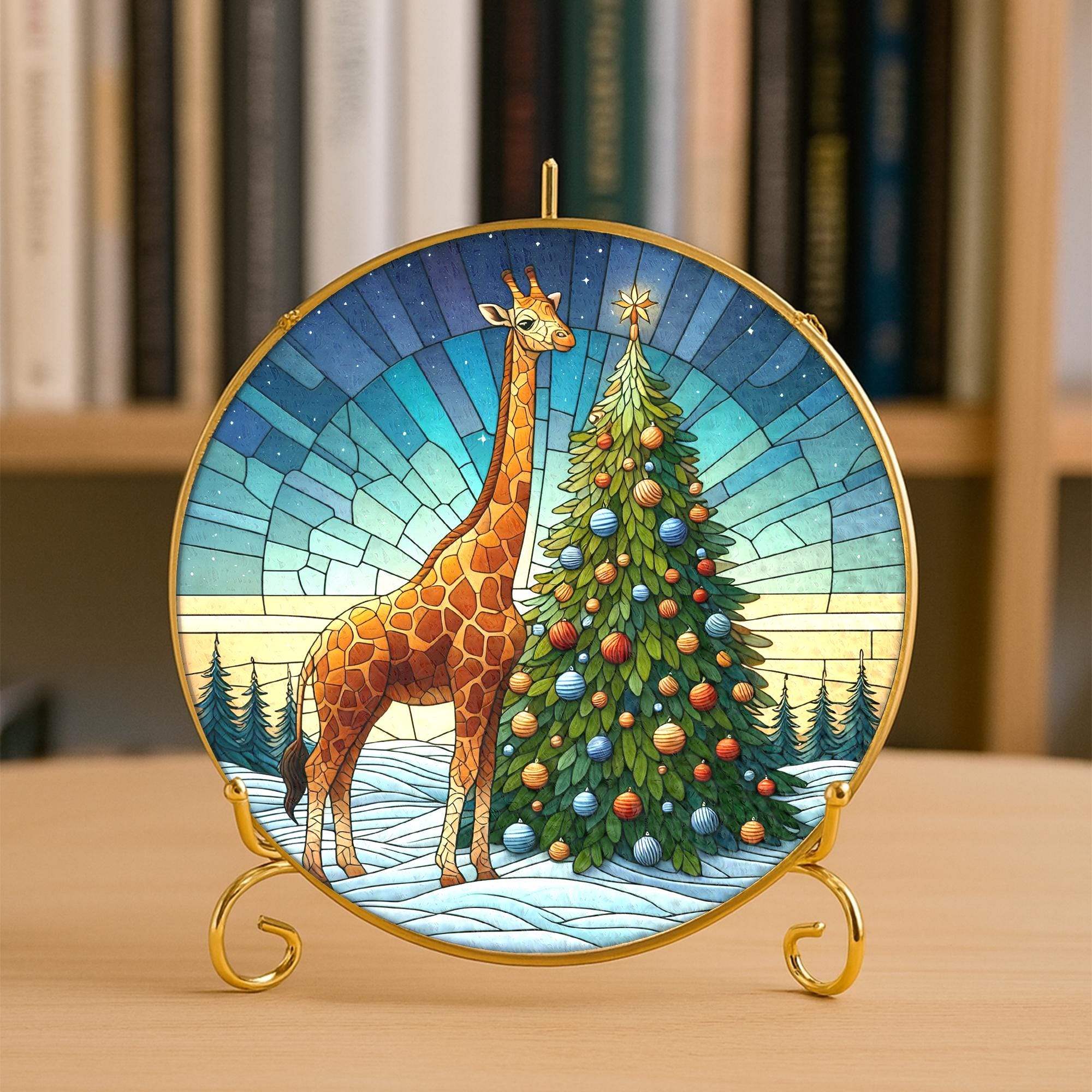 Glass Suncatcher Giraffe Christmas Tree Holiday Window Decor