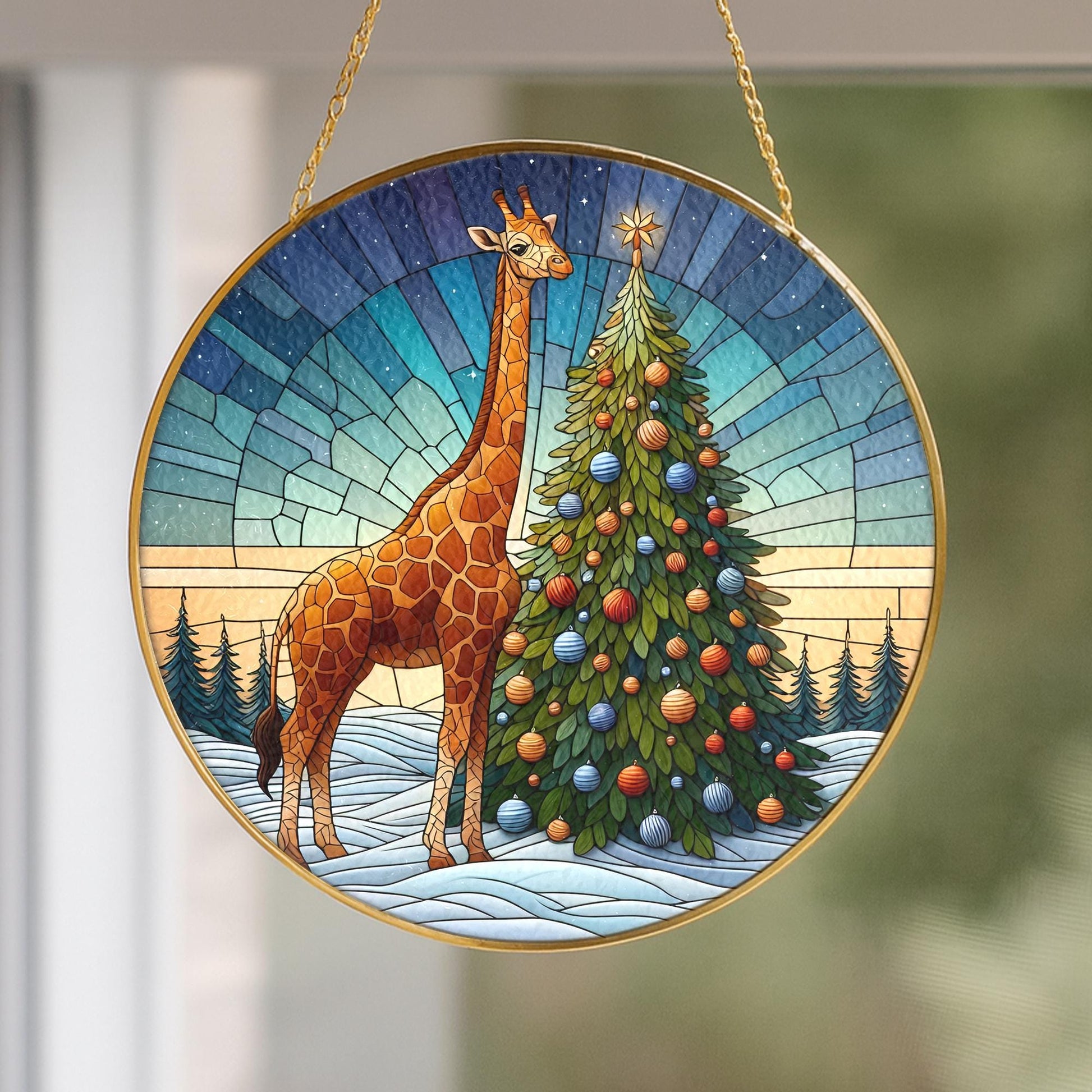 Glass Suncatcher Giraffe Christmas Tree Holiday Window Decor