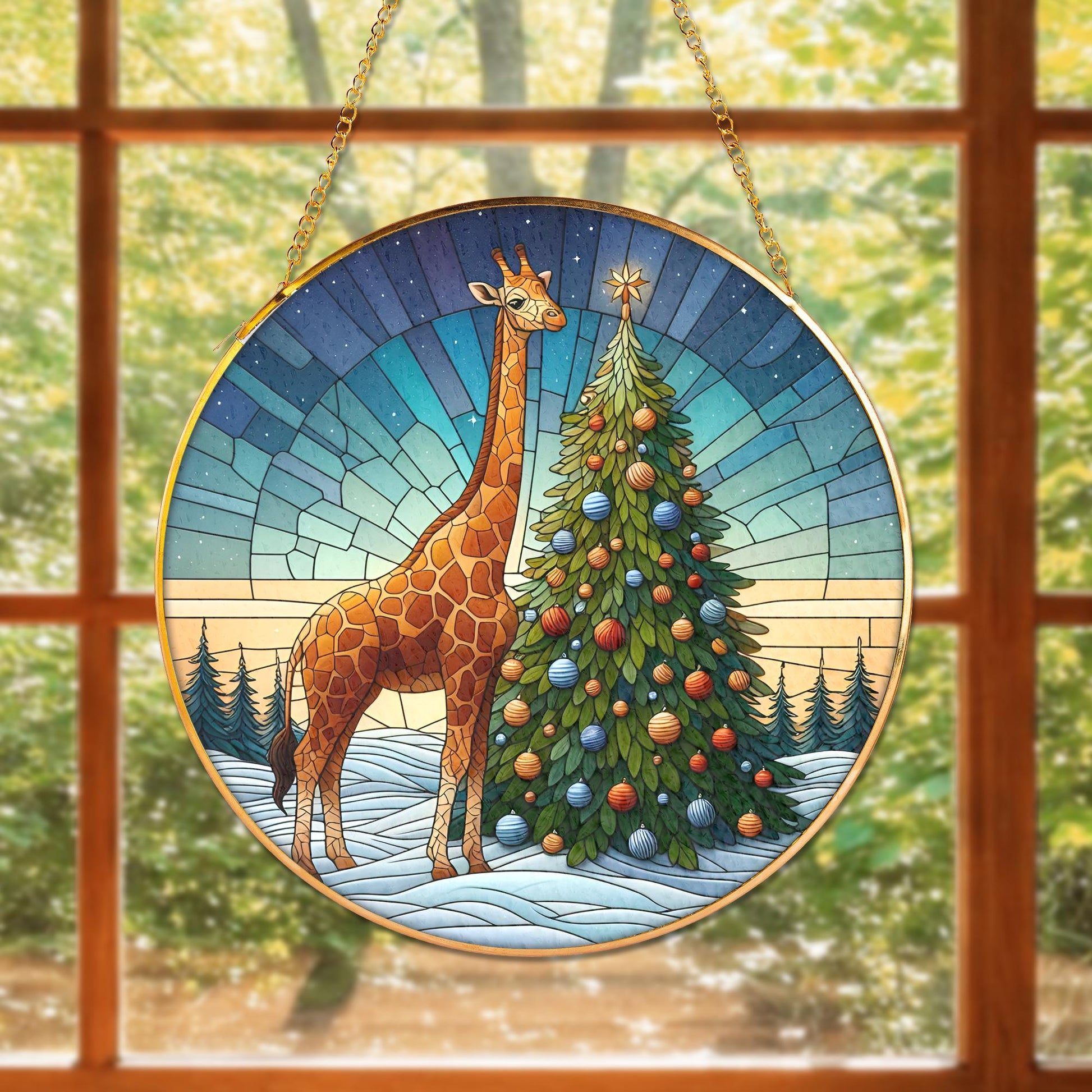 Glass Suncatcher Giraffe Christmas Tree Holiday Window Decor