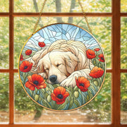 Dog Suncatcher with Poppies , Golden Retriever Gift, Pet Memorial Home Decor