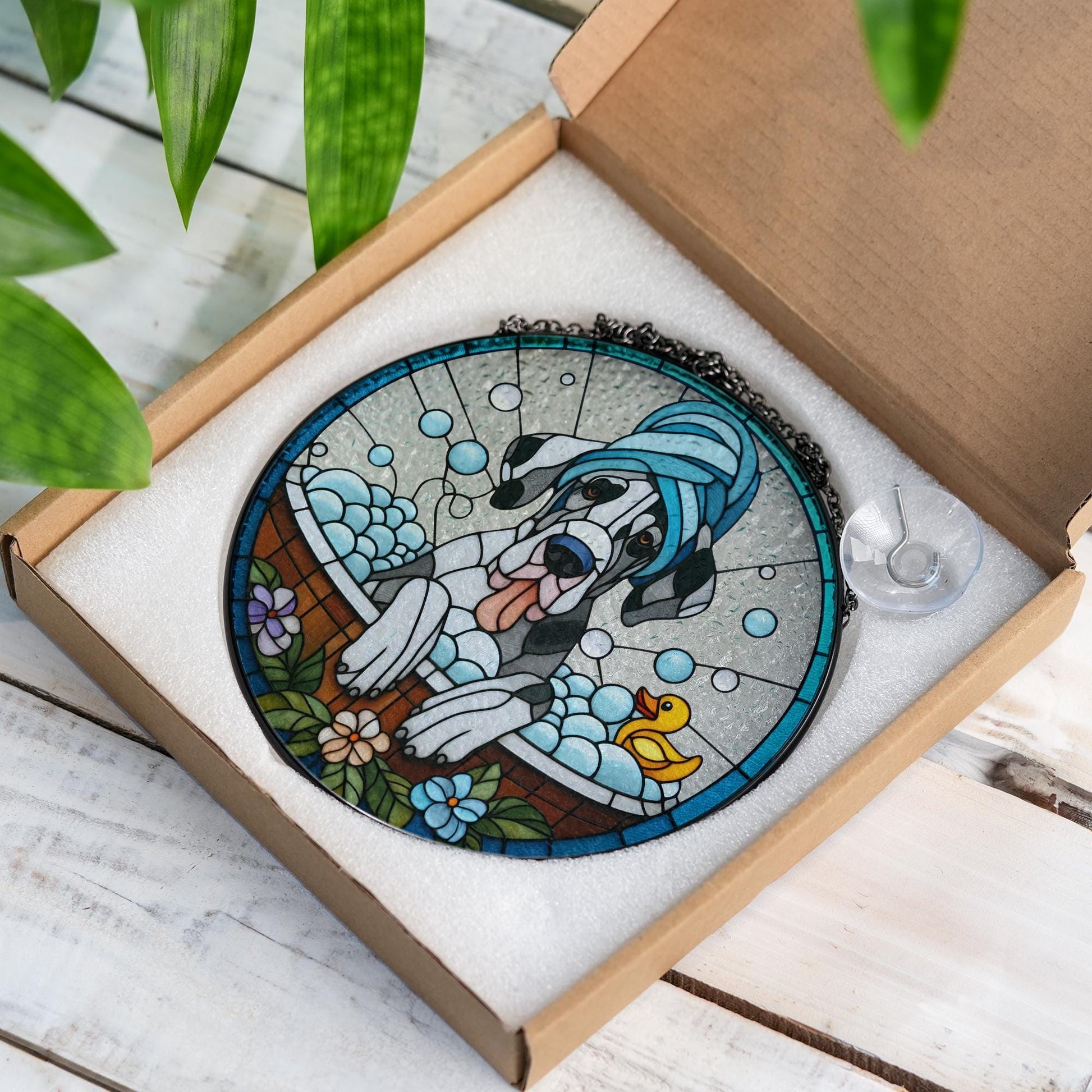 Great Dane Glass Suncatcher | Bathtub Dog Window Hanging Decor
