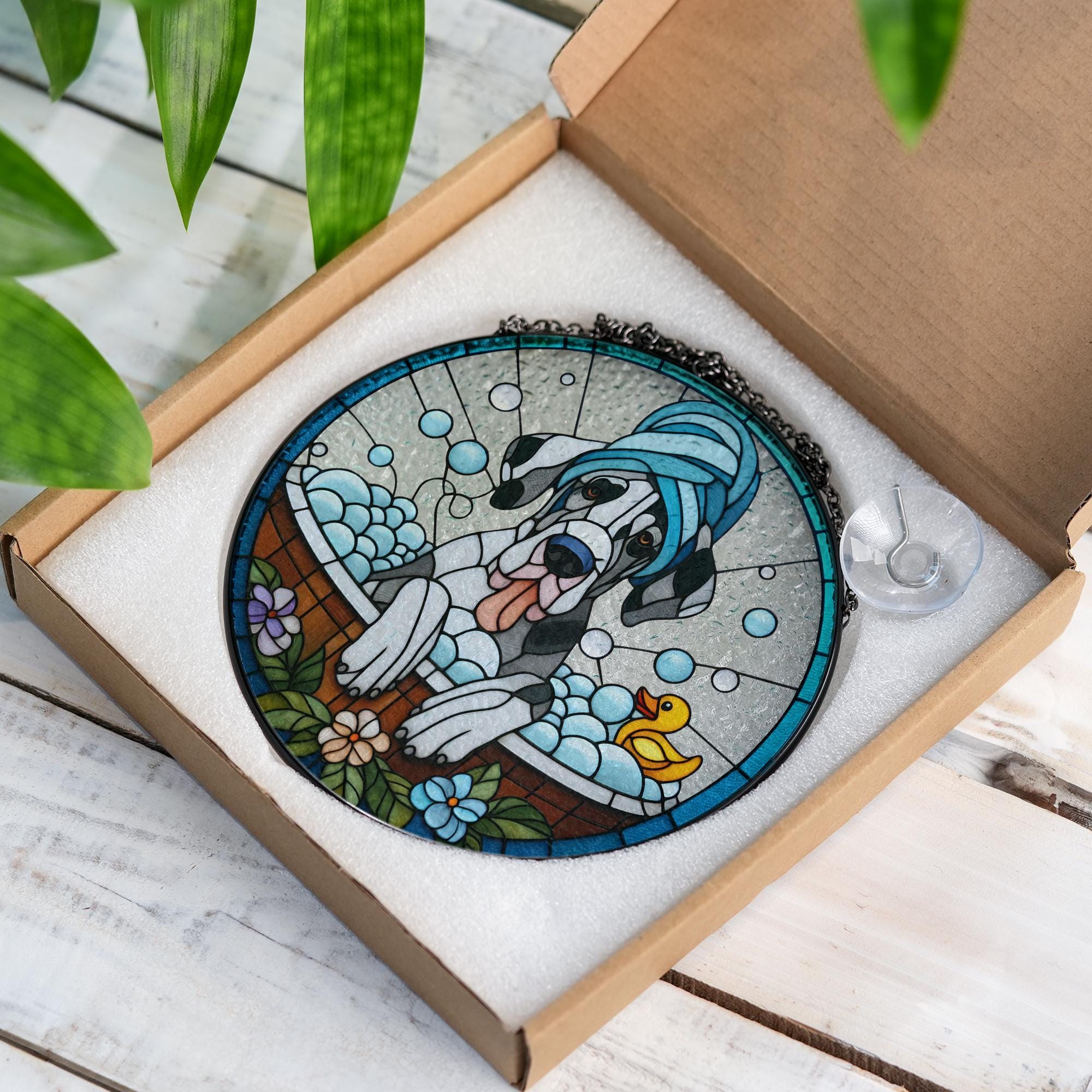Great Dane Glass Suncatcher | Bathtub Dog Window Hanging Decor
