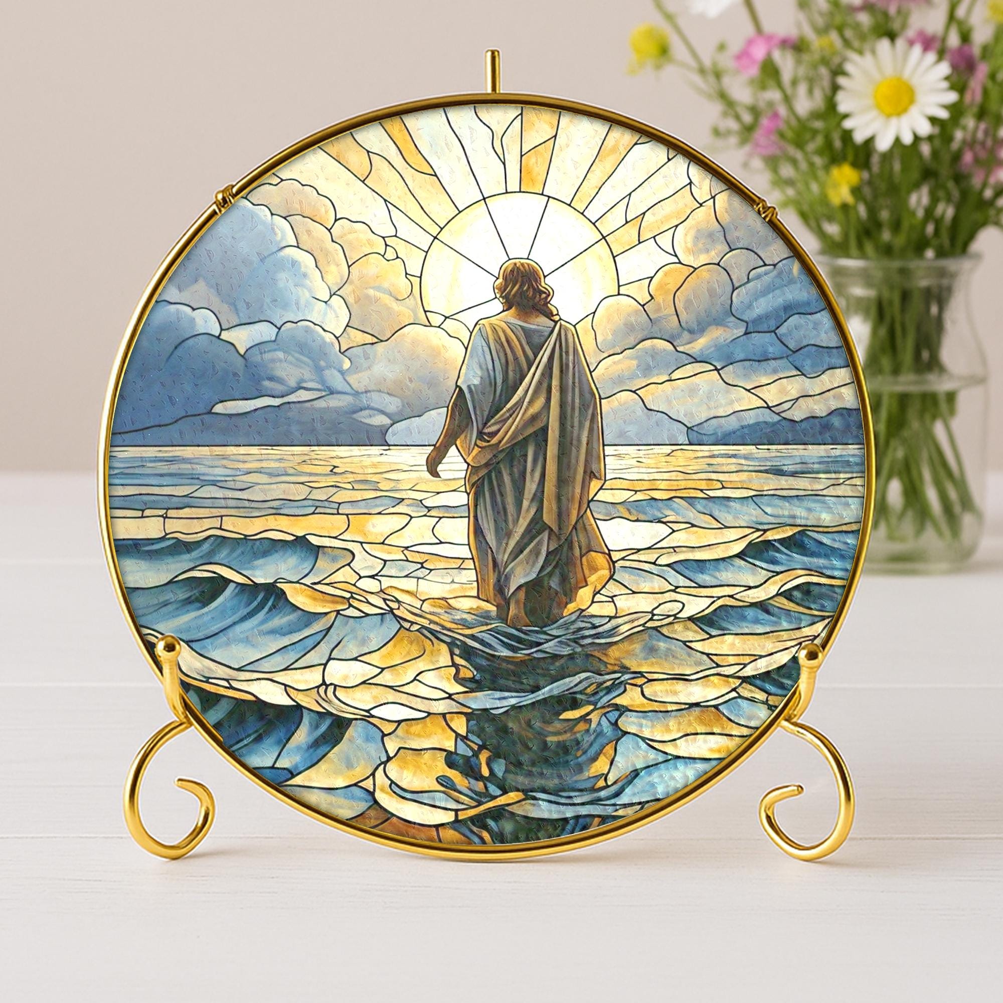 Jesus Glass Suncatcher Christian Window Hanging Decor