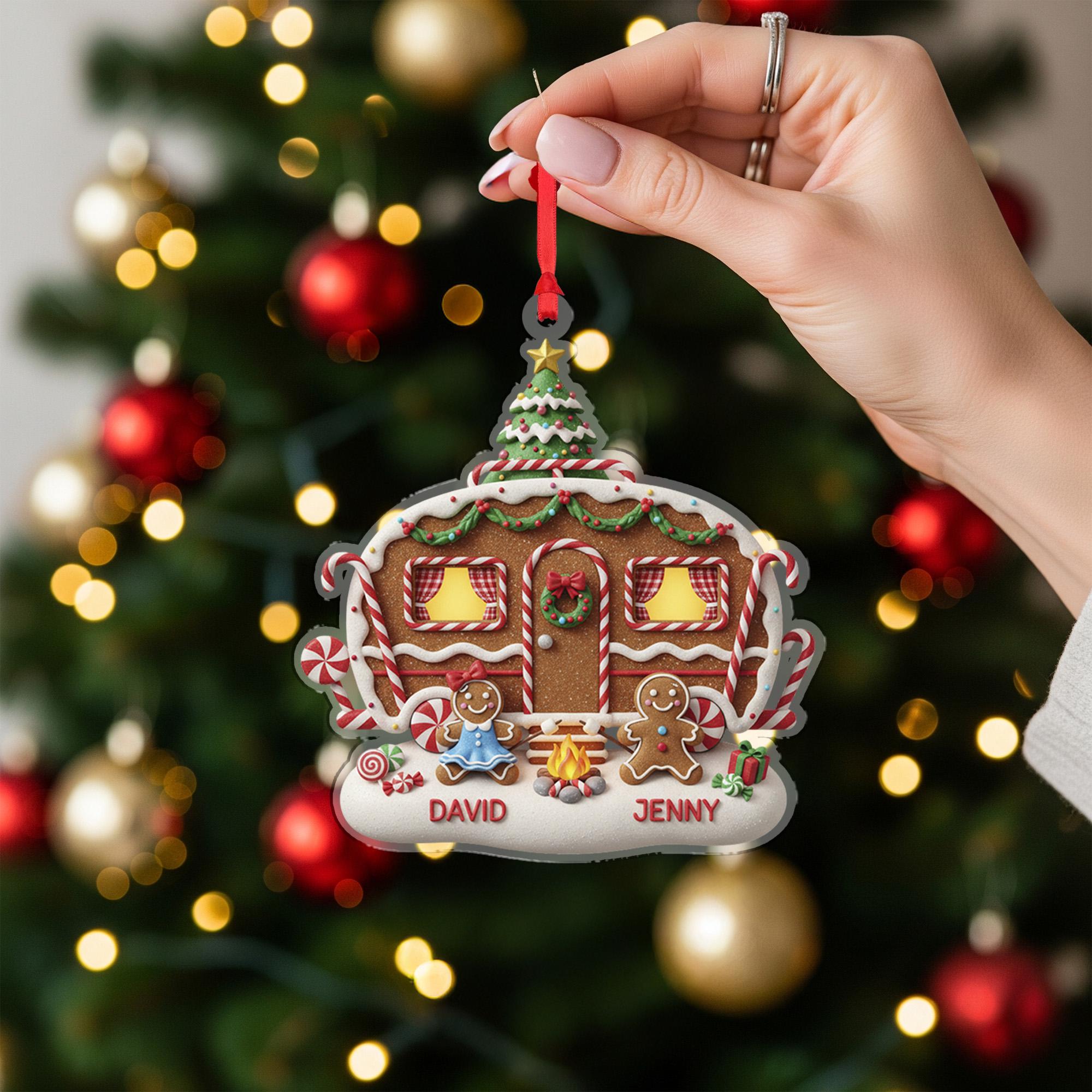Personalized Camping Gingerbread Couple Christmas – Christmas House Ornament with Names