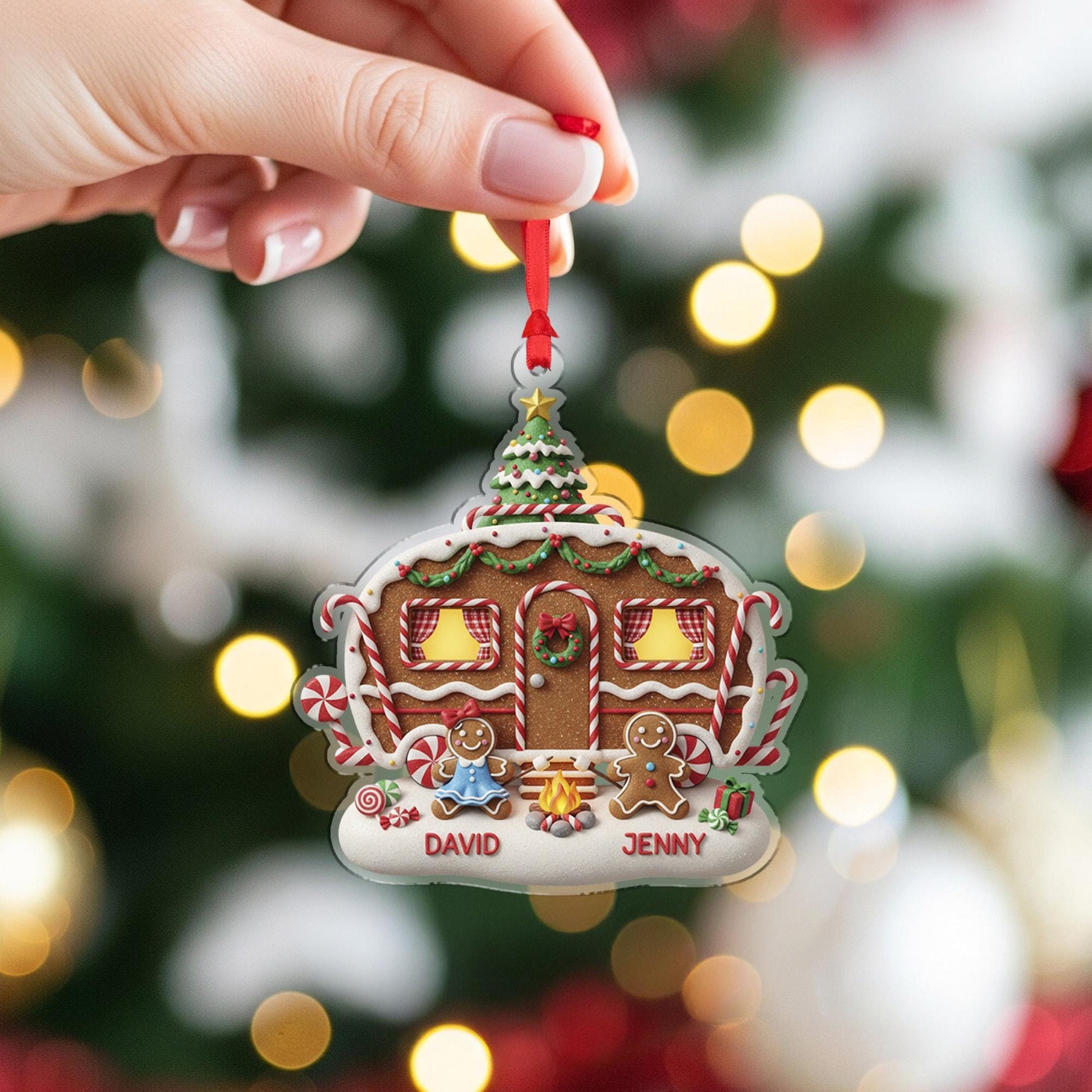 Personalized Camping Gingerbread Couple Christmas – Christmas House Ornament with Names