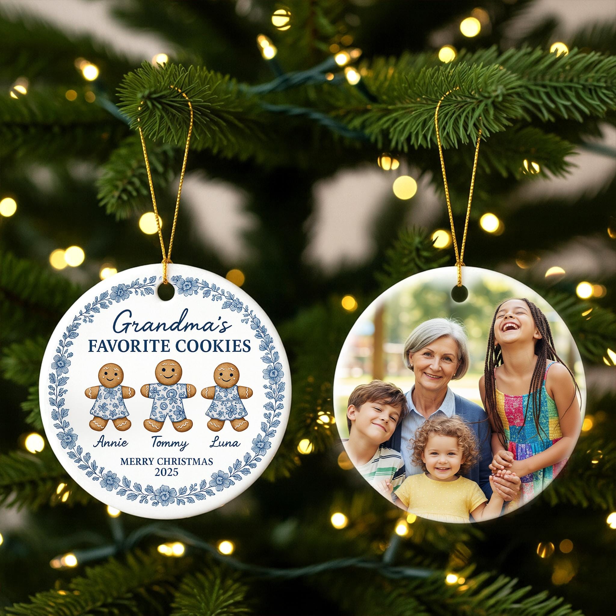 Personalized Grandma's Favorite Cookies Christmas Ornament - Gingerbread Grandkids Names and Photo
