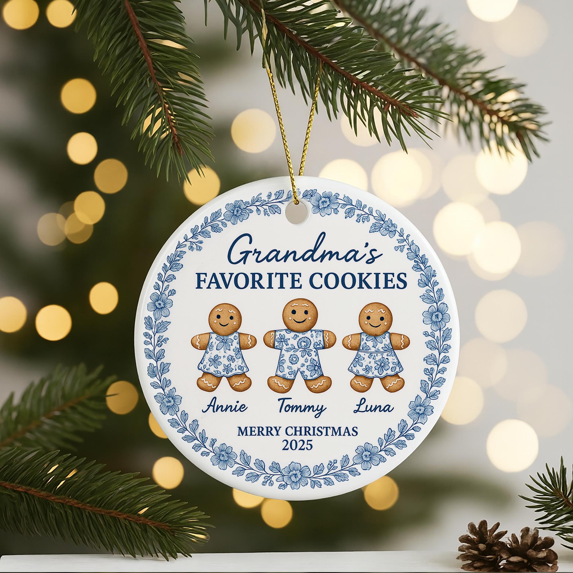 Personalized Grandma's Favorite Cookies Christmas Ornament - Gingerbread Grandkids Names and Photo