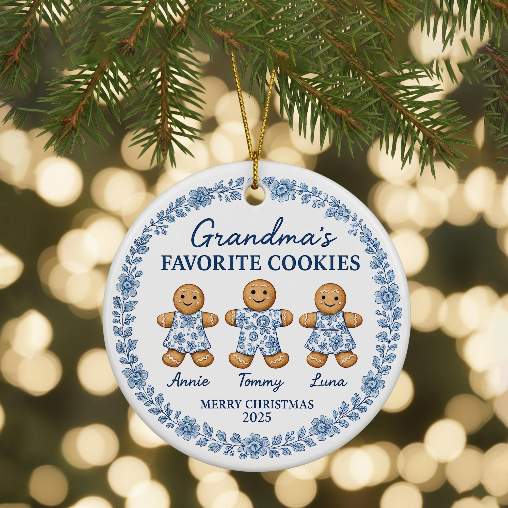 Personalized Grandma's Favorite Cookies Christmas Ornament - Gingerbread Grandkids Names and Photo