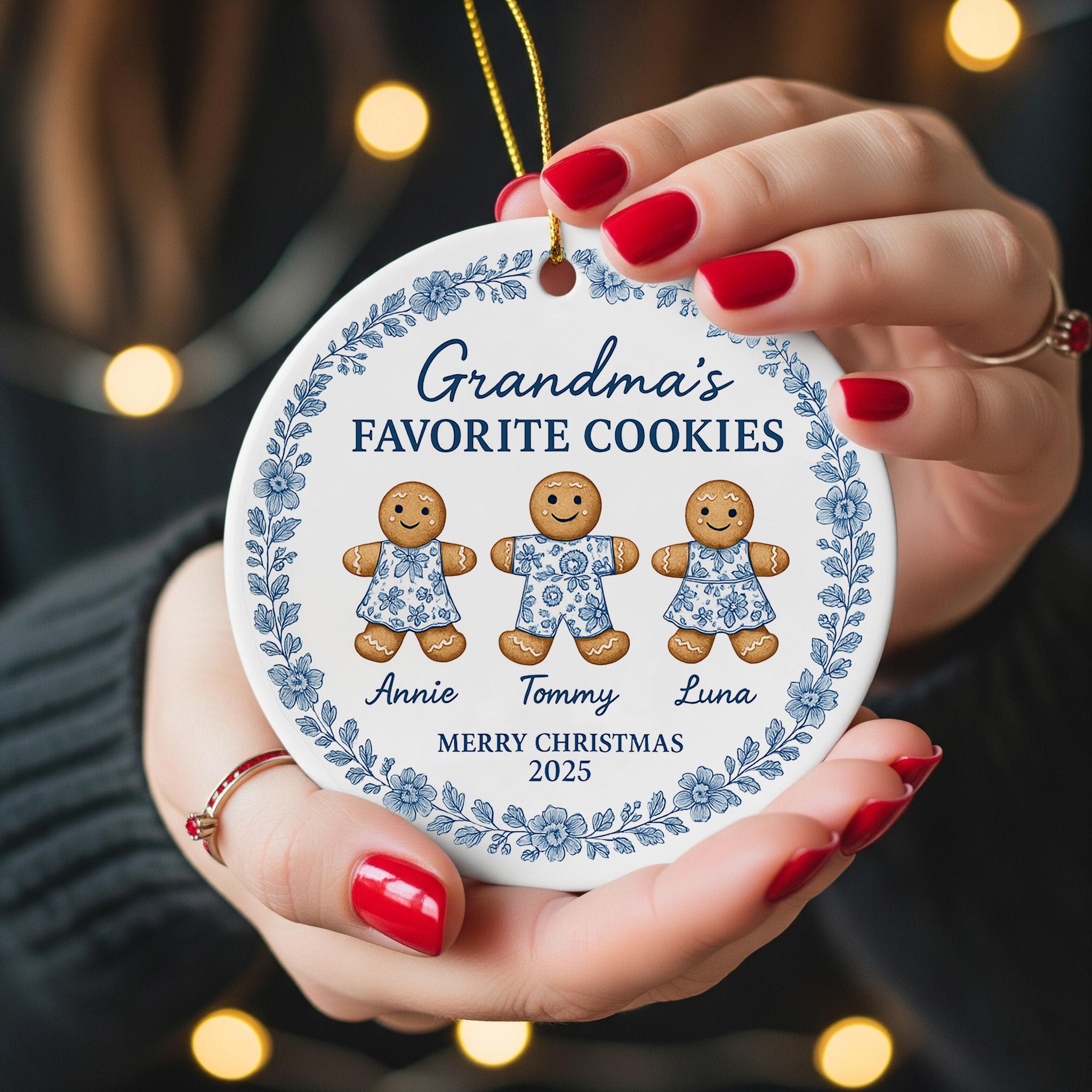 Personalized Grandma's Favorite Cookies Christmas Ornament - Gingerbread Grandkids Names and Photo
