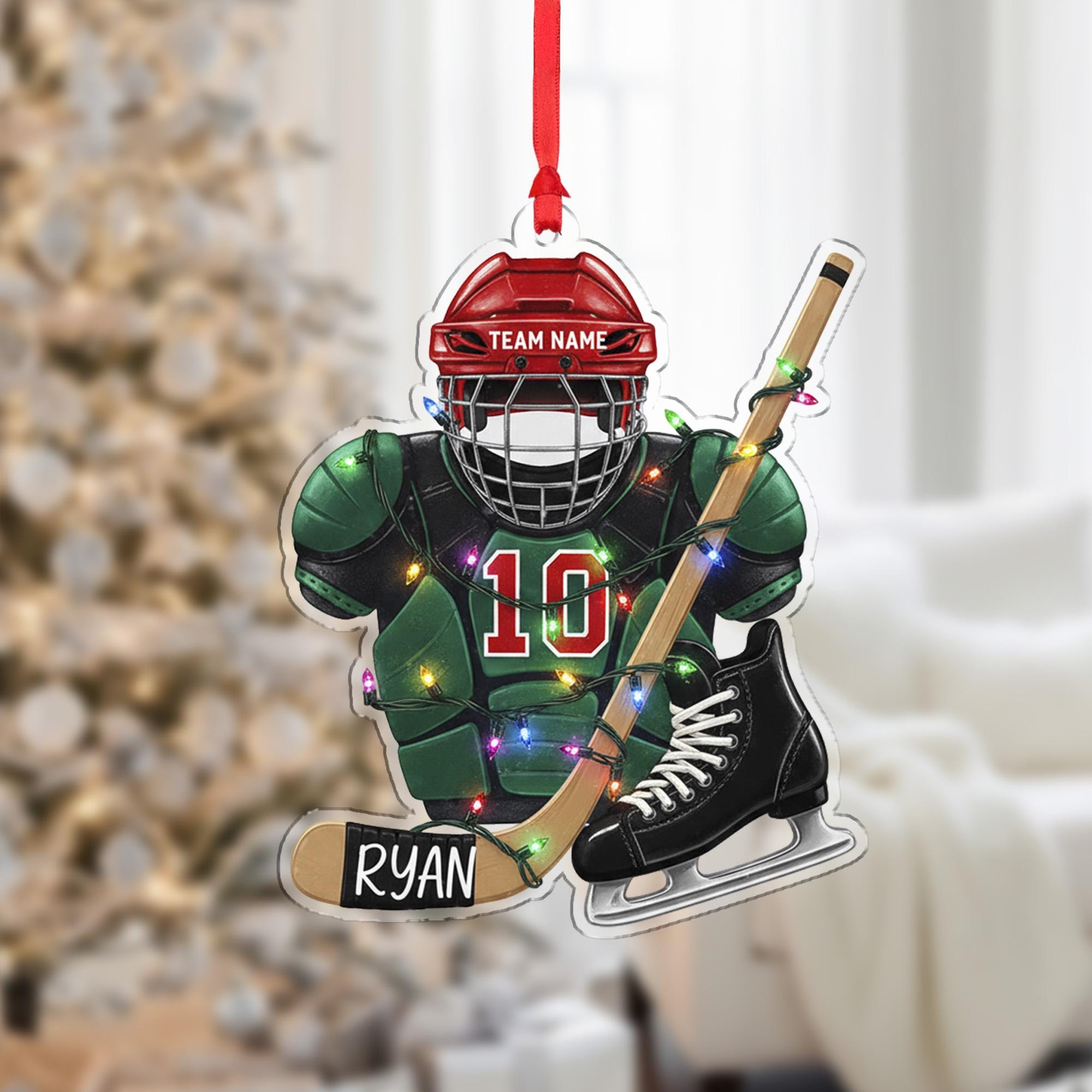 Personalized Hockey Ornament: Custom Player Number & Name
