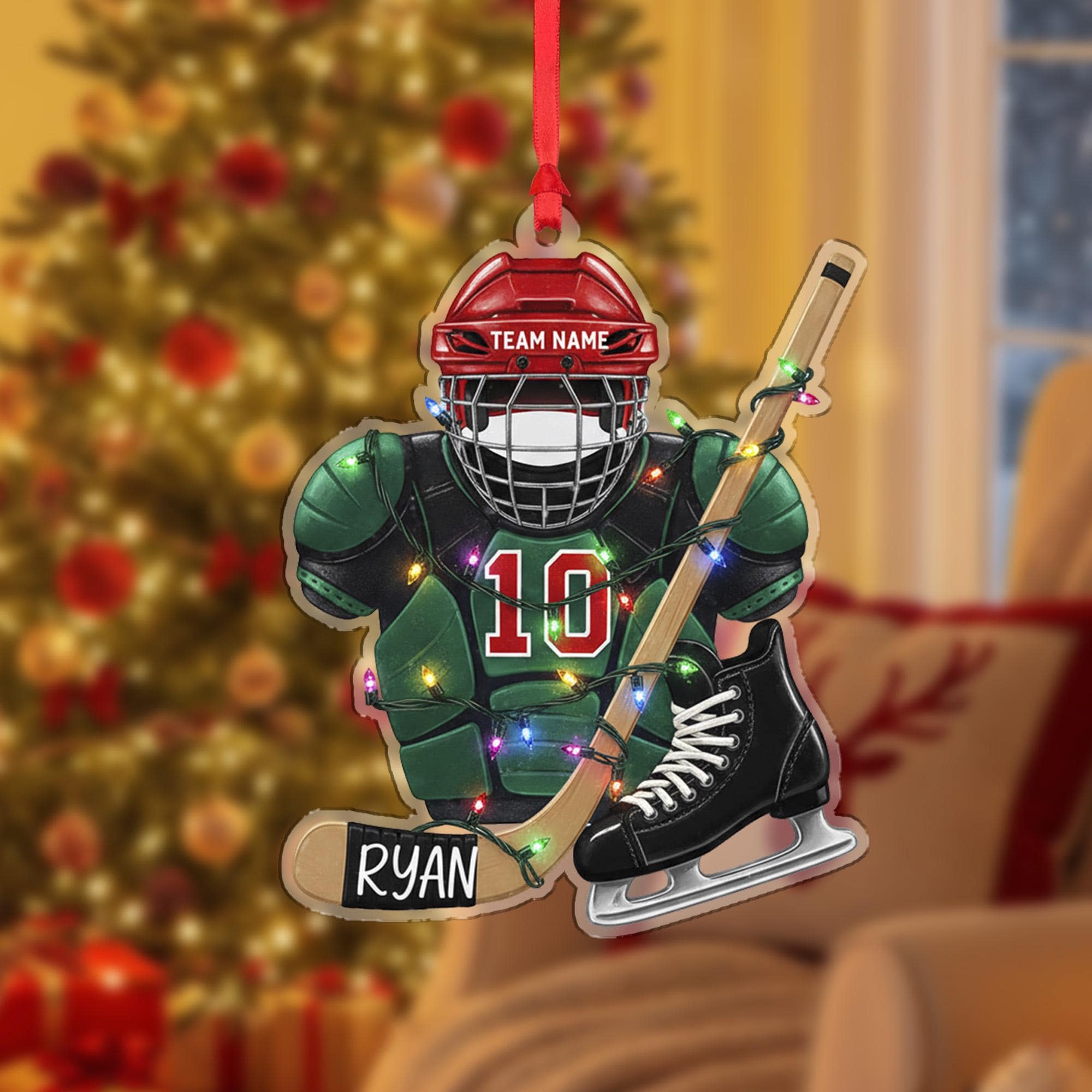 Personalized Hockey Ornament: Custom Player Number & Name