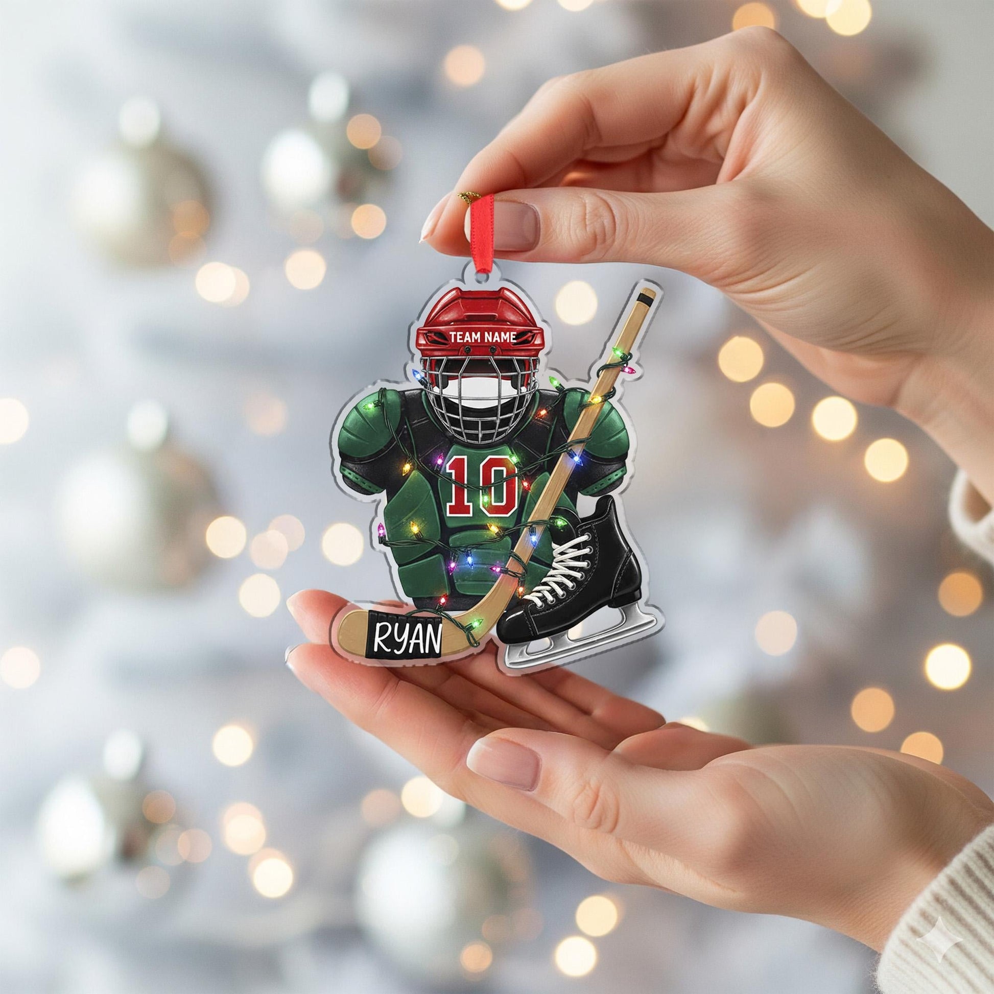 Personalized Hockey Ornament: Custom Player Number & Name