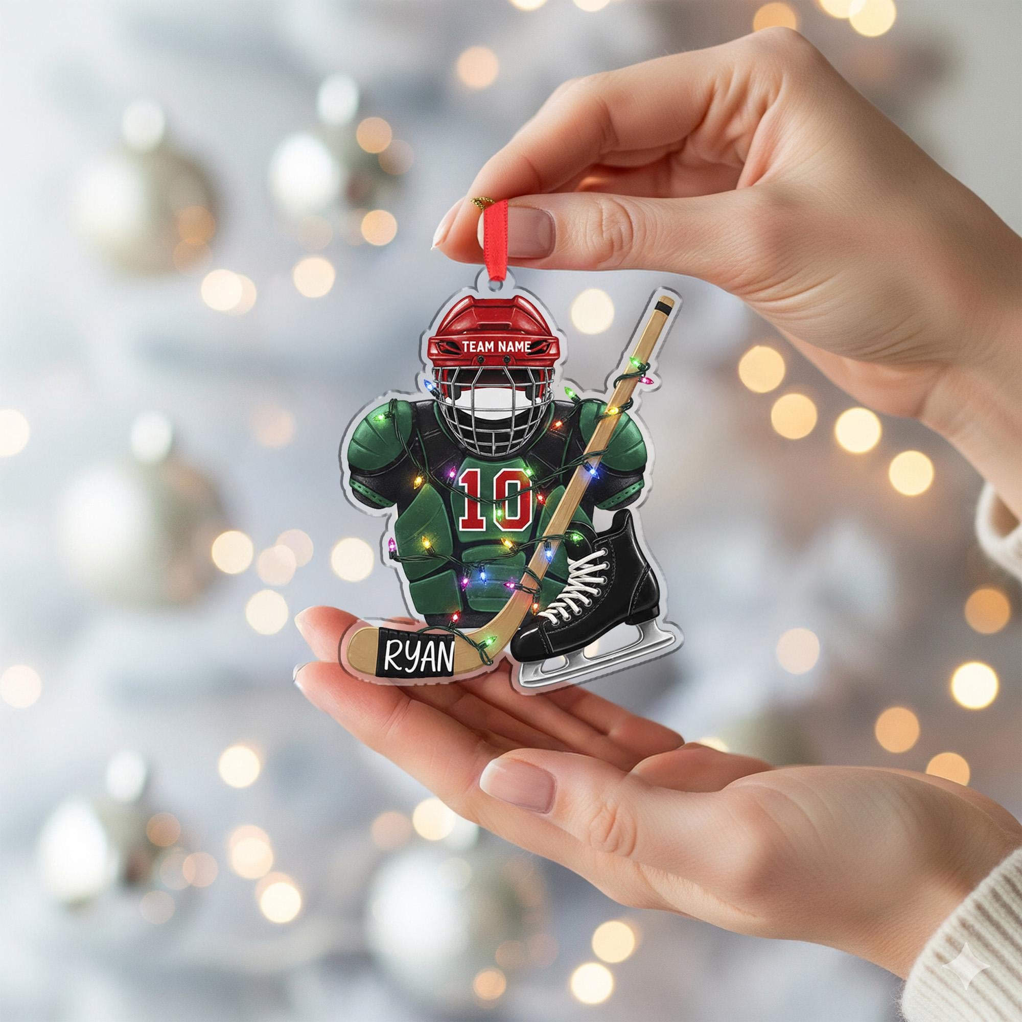Personalized Hockey Ornament: Custom Player Number & Name