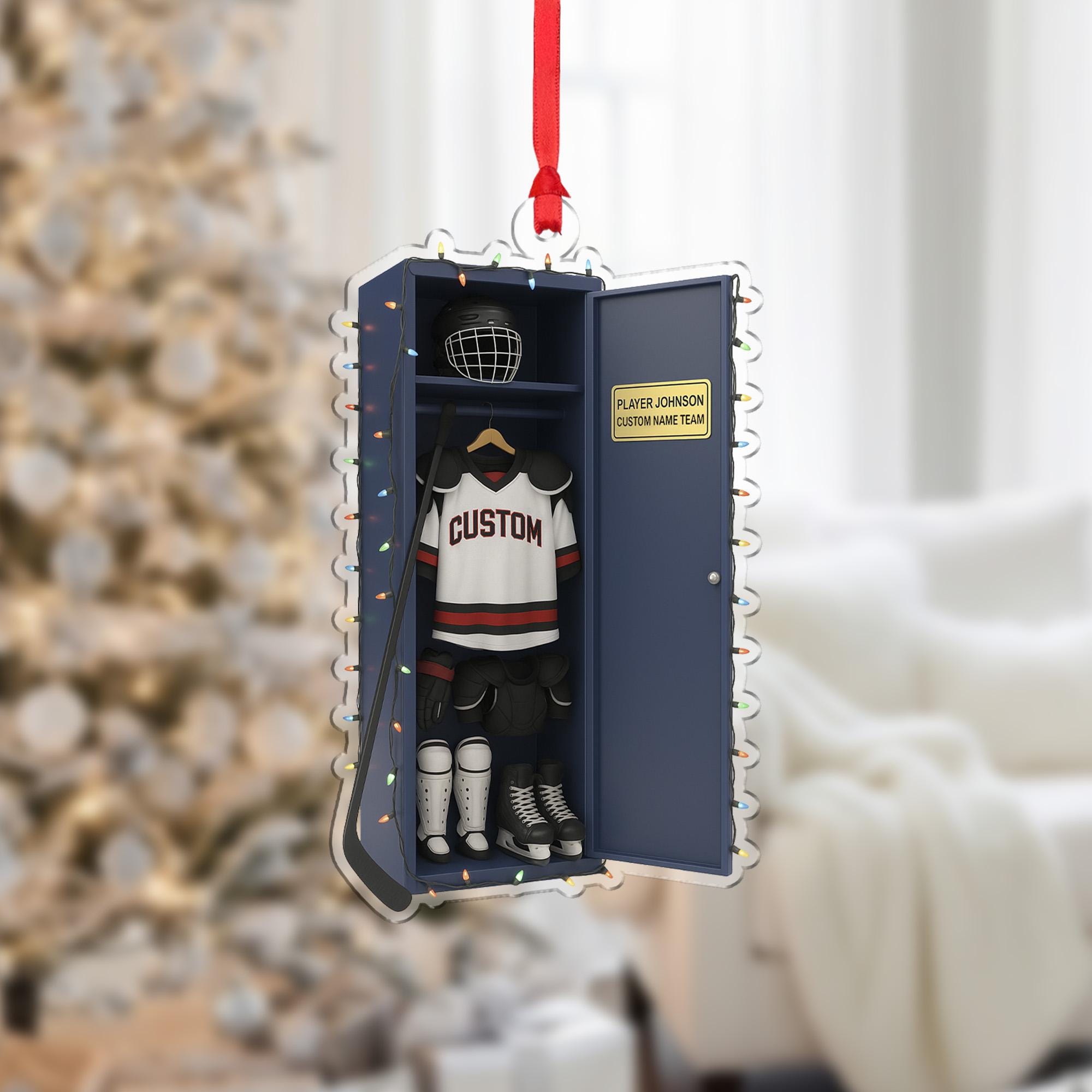 Personalized Hockey Locker Ornament –  Custom Christmas Tree Decoration with Player Name and Team