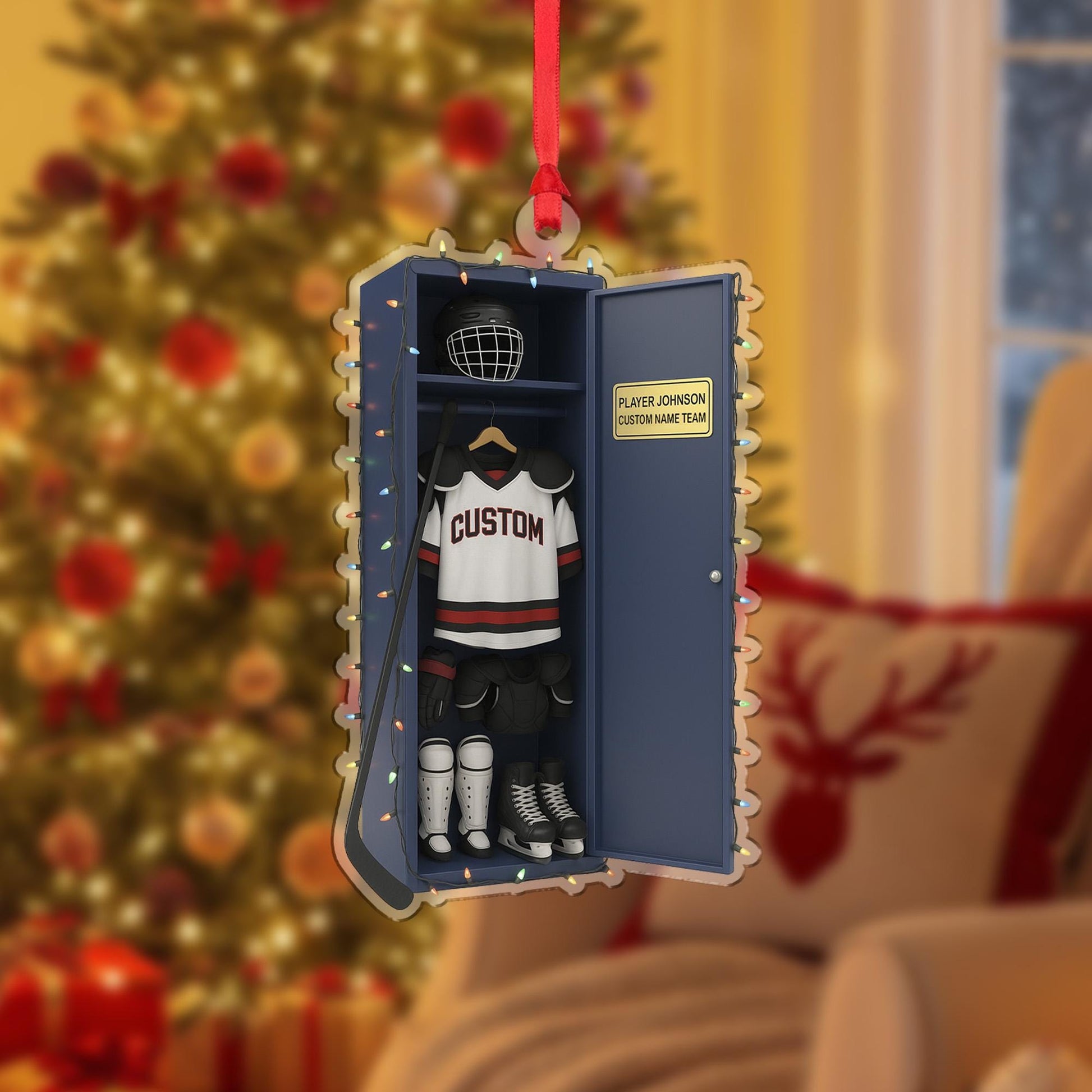 Personalized Hockey Locker Ornament –  Custom Christmas Tree Decoration with Player Name and Team