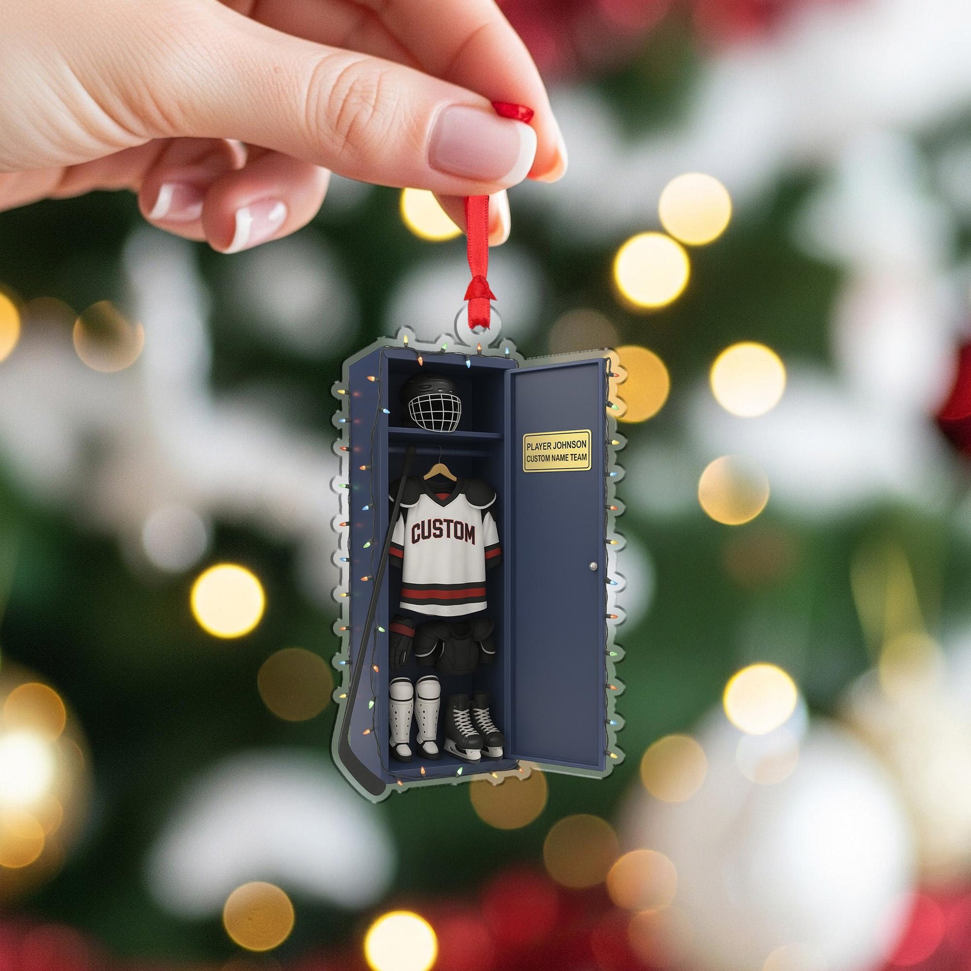 Personalized Hockey Locker Ornament –  Custom Christmas Tree Decoration with Player Name and Team