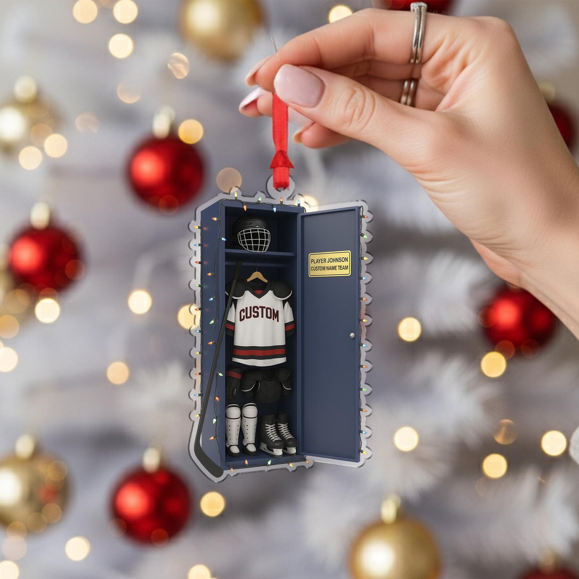 Personalized Hockey Locker Ornament –  Custom Christmas Tree Decoration with Player Name and Team