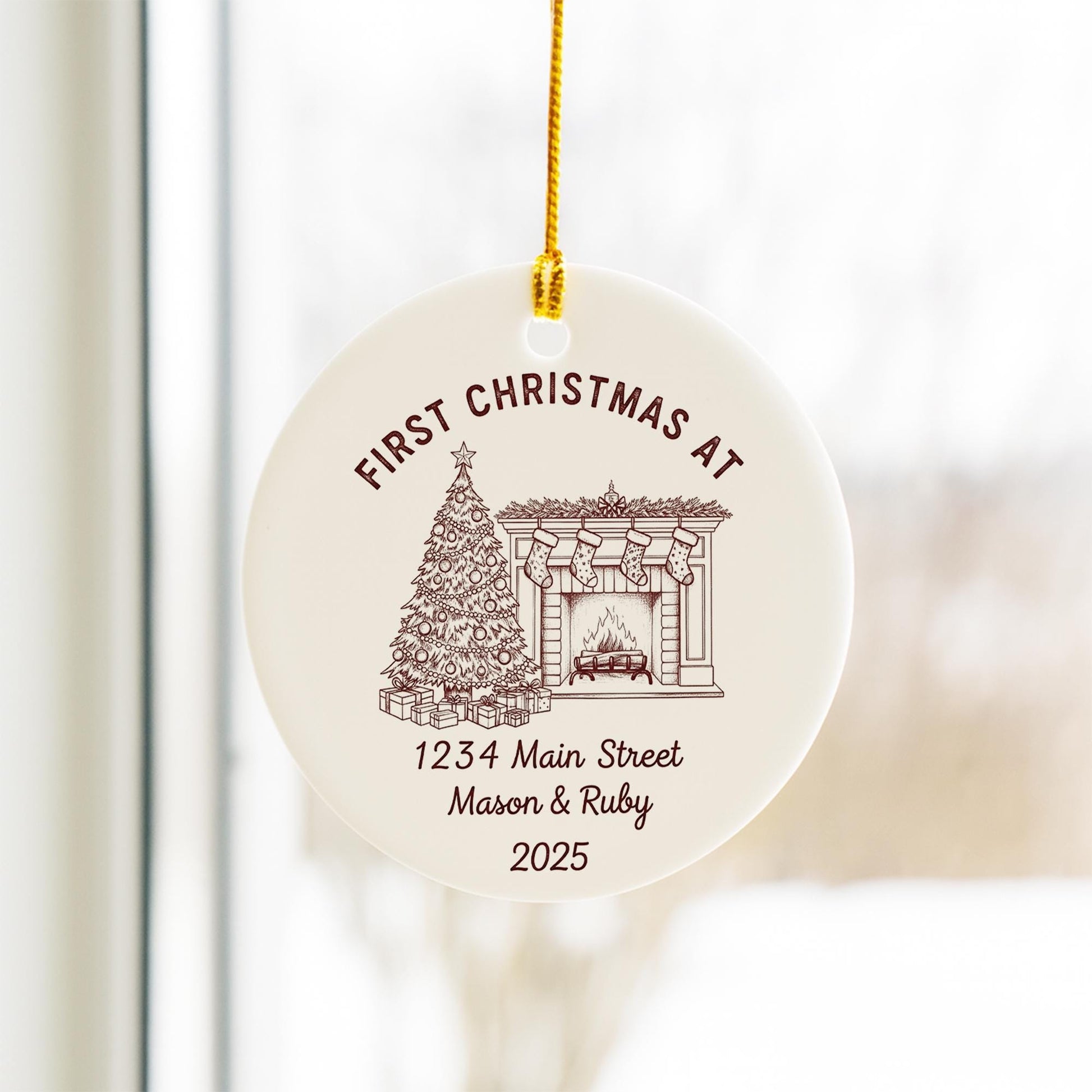 Personalized Ceramic Housewarming Ornament – First Christmas At New Home Keepsake with Address and Names