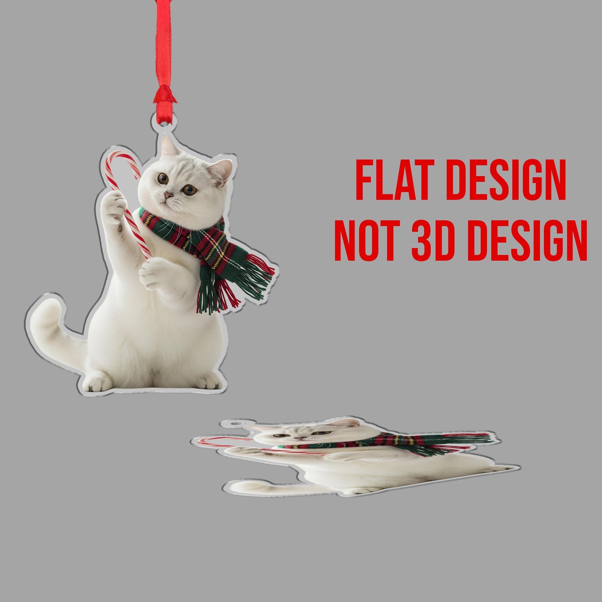 Cat Christmas Ornament – Holiday Tree Decoration with Candy Cane and Scarf Design
