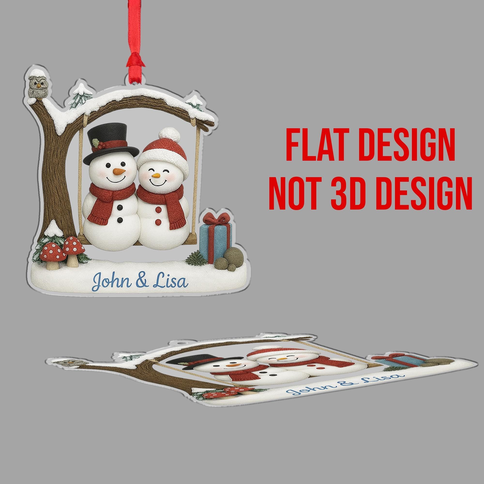 Personalized Christmas Ornament – Snowman Couple Holiday Tree Decoration with Names