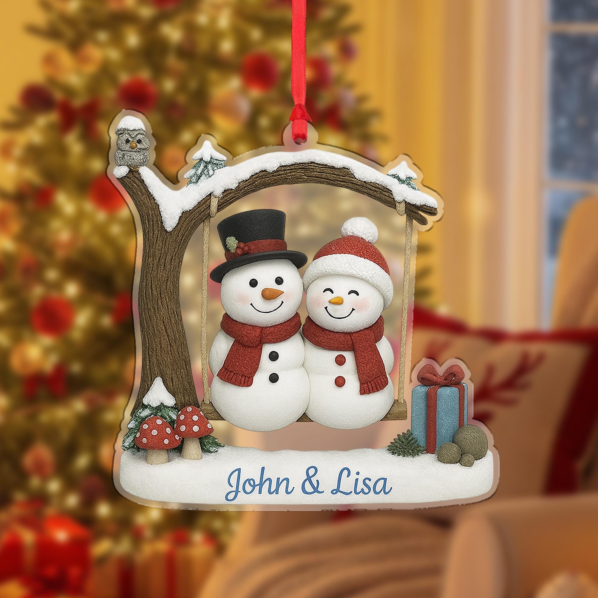 Personalized Christmas Ornament – Snowman Couple Holiday Tree Decoration with Names