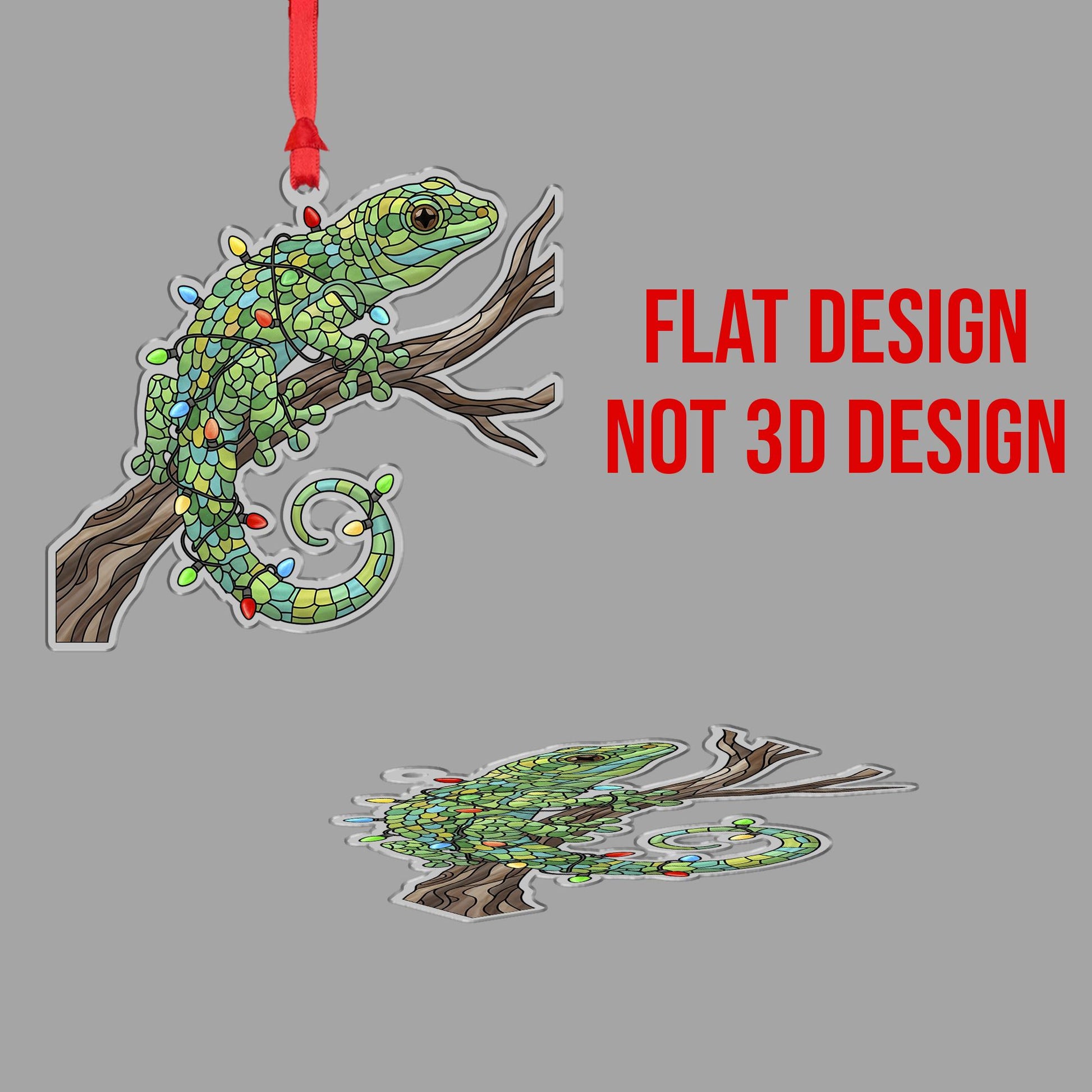 Christmas Ornament – Holiday Tree Decoration with Gecko Lizard on Branch and Lights Design