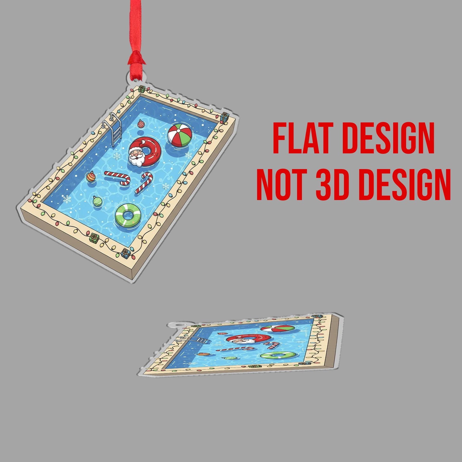 Christmas Ornament – Holiday Tree Decoration with Santa in Swimming Pool and Candy Cane Floats