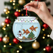 Personalized Acrylic Ornament: Fish Bowl Christmas Decoration with Goldfish, Snowman, and Tree