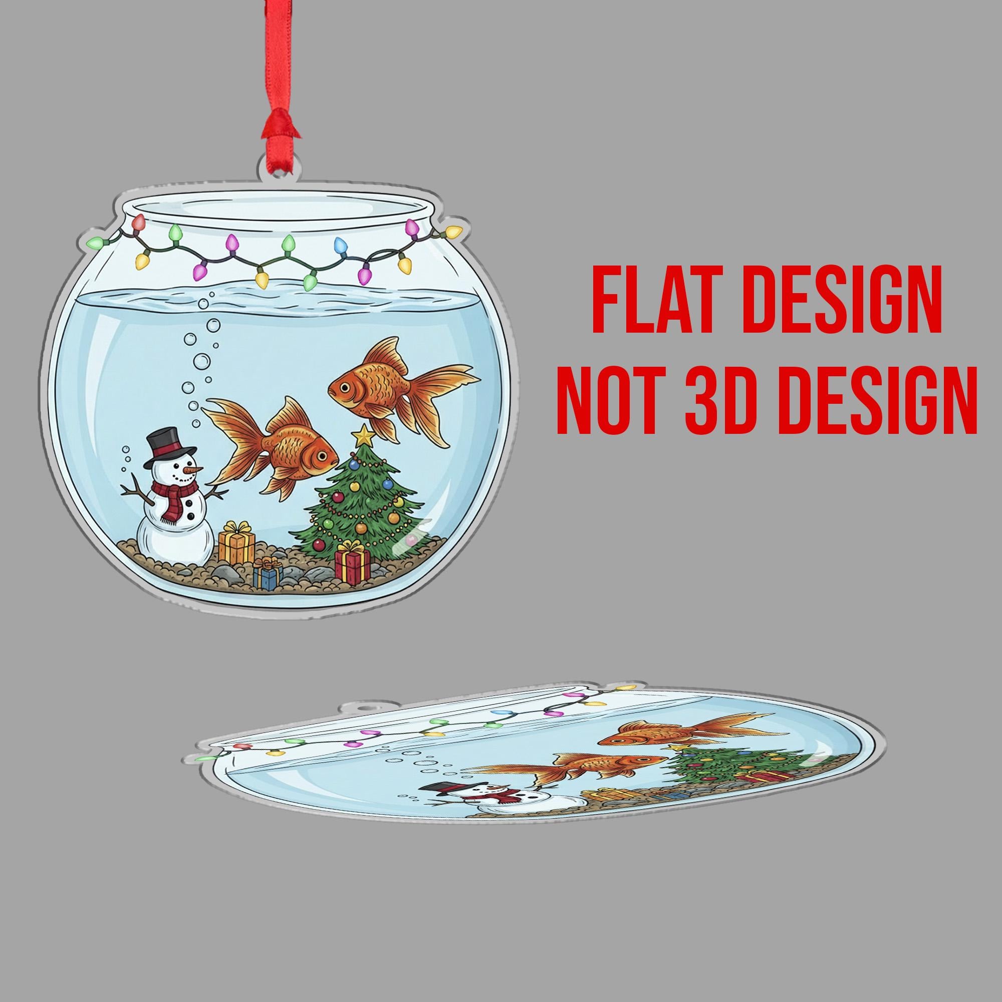 Personalized Acrylic Ornament: Fish Bowl Christmas Decoration with Goldfish, Snowman, and Tree