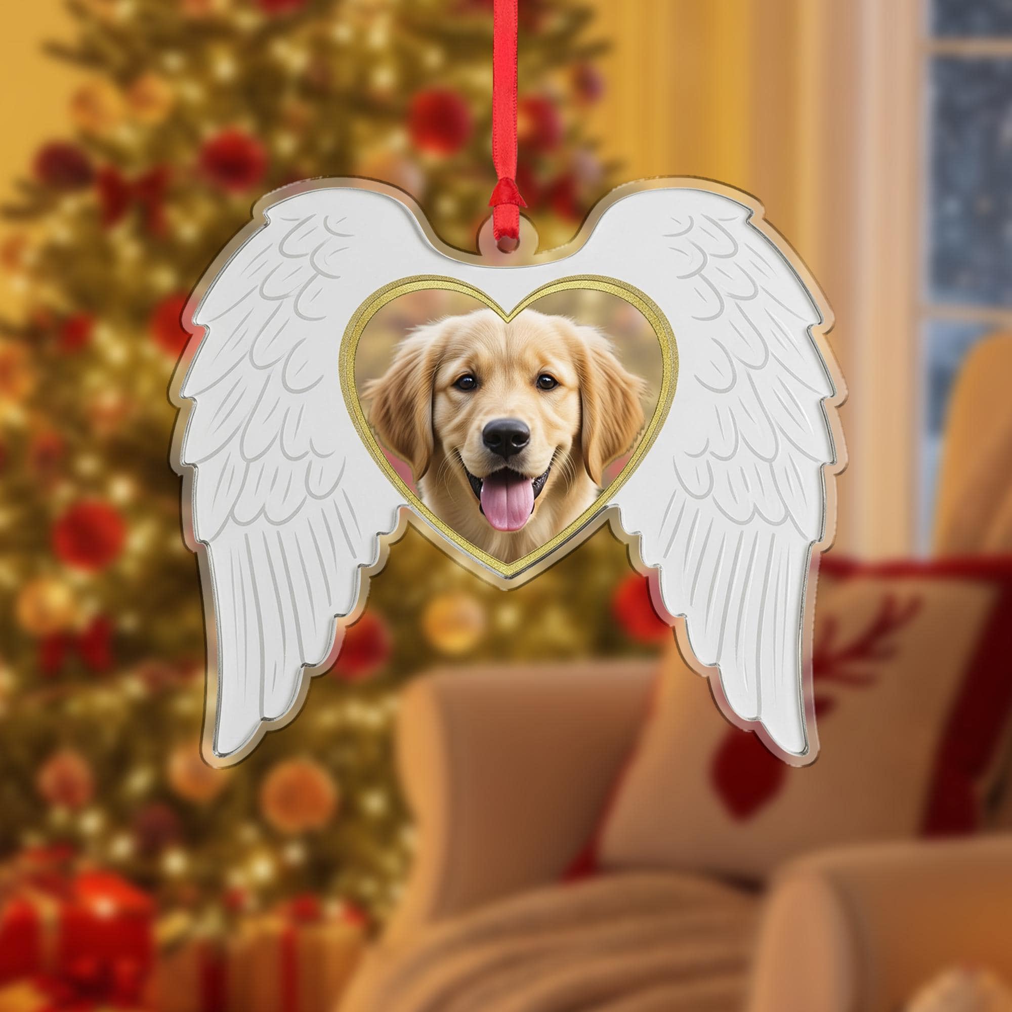 Angel Wings Photo Ornament Heart: Pet Portrait Hanging Decoration