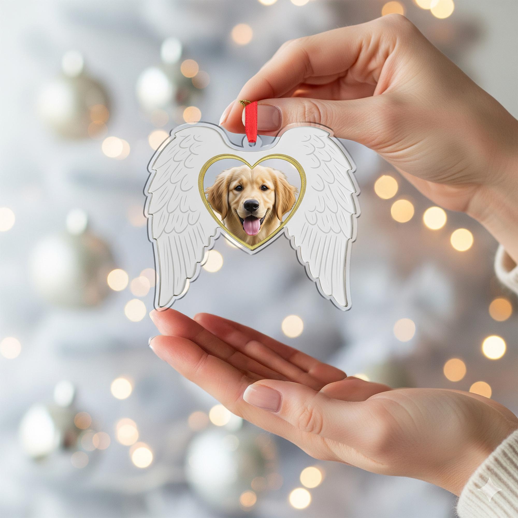Angel Wings Photo Ornament Heart: Pet Portrait Hanging Decoration