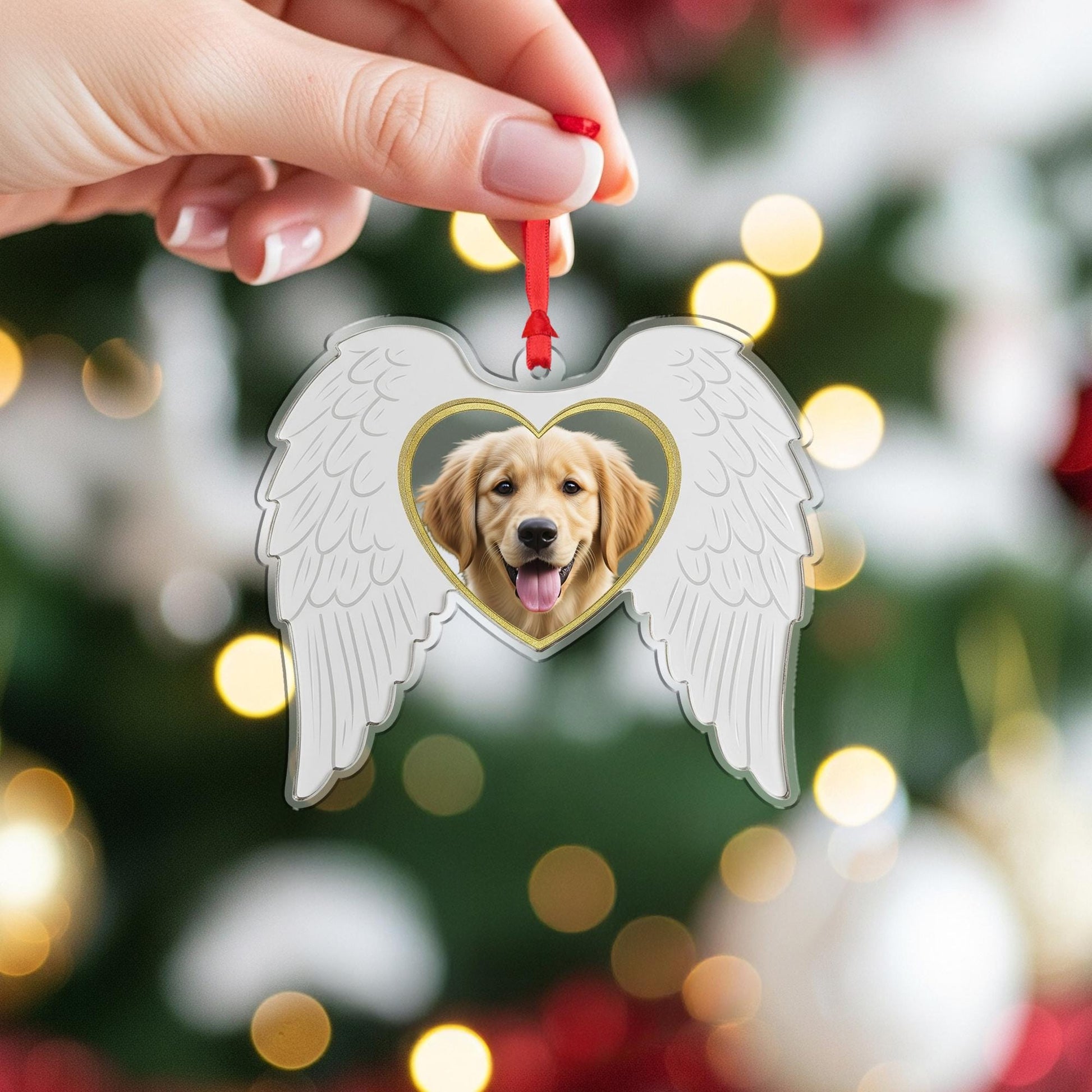 Angel Wings Photo Ornament Heart: Pet Portrait Hanging Decoration