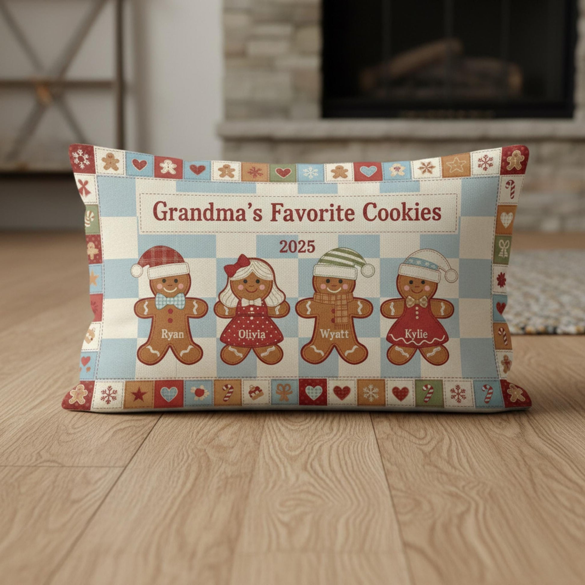 Personalized Grandma Cookies Pillow – Custom Gingerbread Family Throw Pillow 2025 Gift
