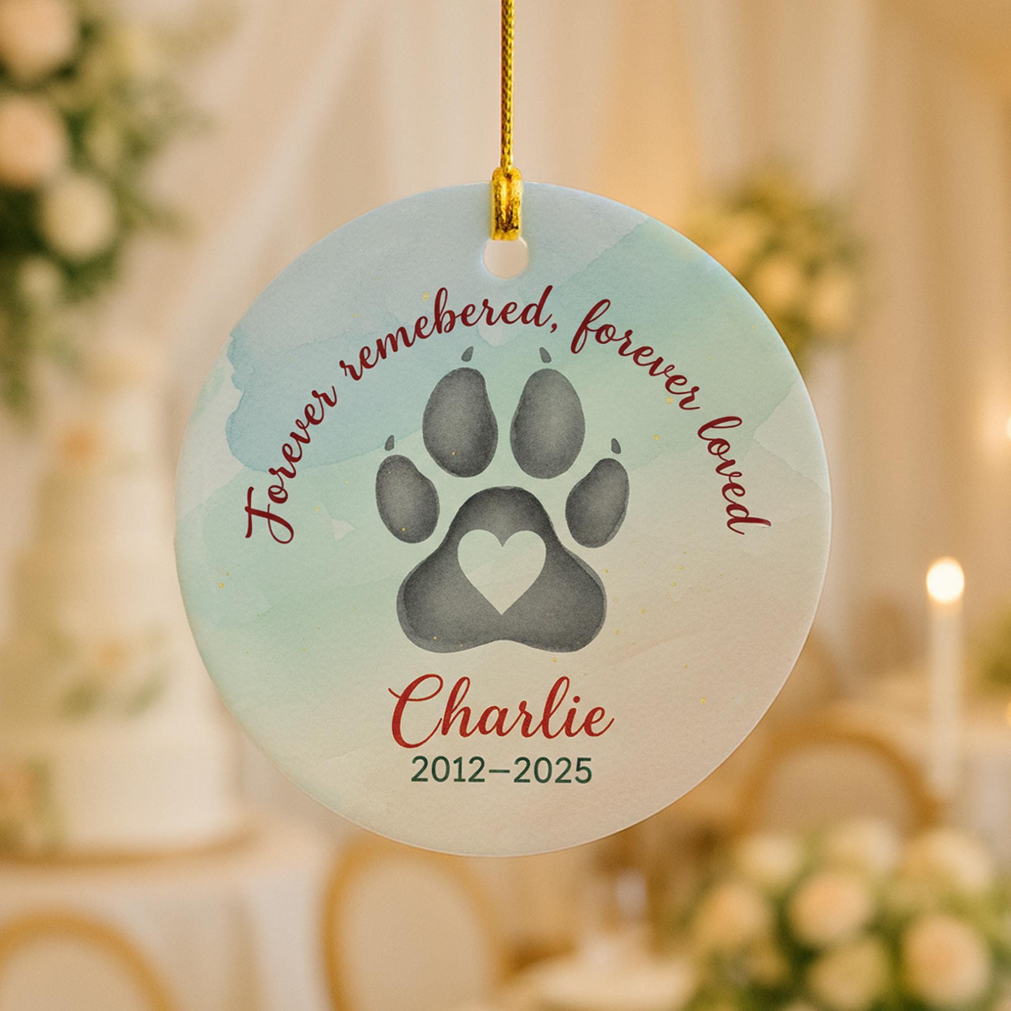 Personalized Pet Memorial Ornament: Paw Print Heart Loss Tribute