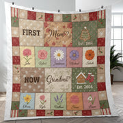 Personalized Mom to Grandma Quilt – Custom Family Name Flower Blanket Gift