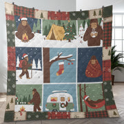 Christmas Bigfoot Quilt Blanket – Cozy Sasquatch Holiday Cabin Throw