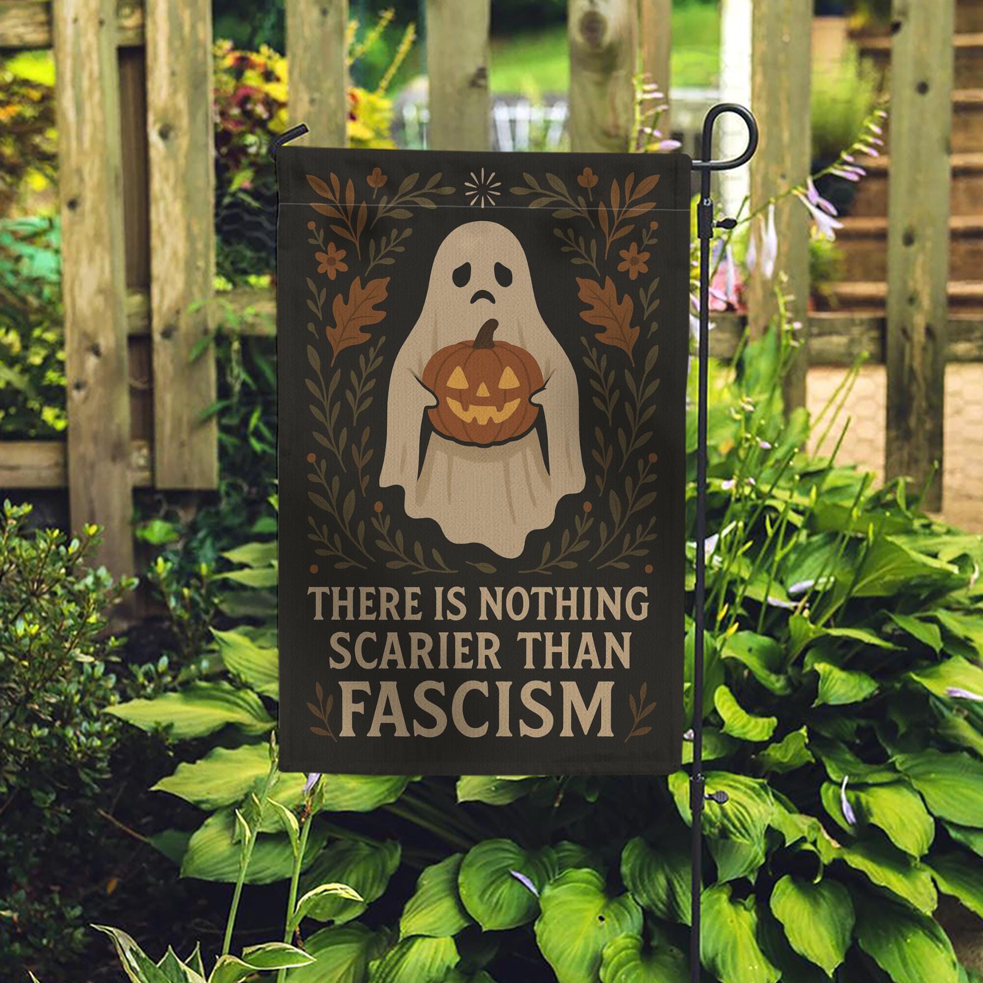 Halloween Garden Flag with Ghost and Pumpkin: Anti Fascism Outdoor Yard Decoration