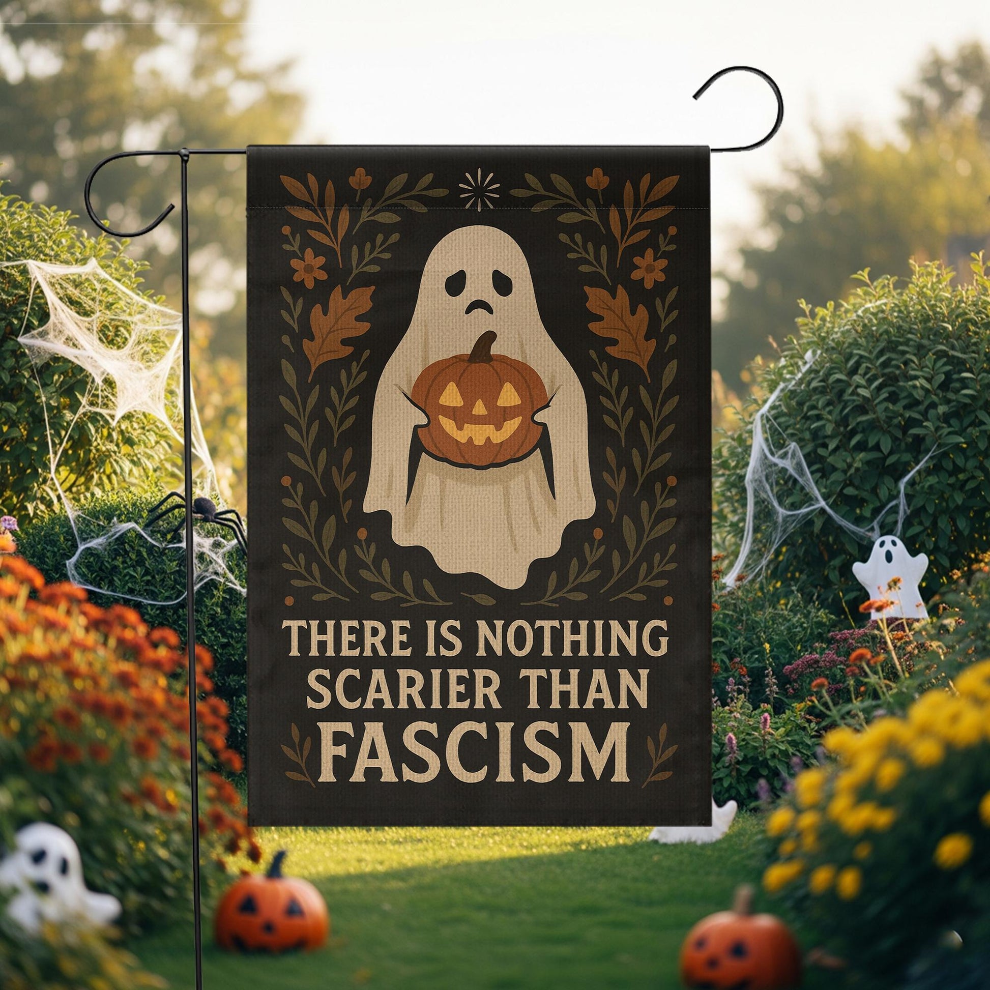 Halloween Garden Flag with Ghost and Pumpkin: Anti Fascism Outdoor Yard Decoration