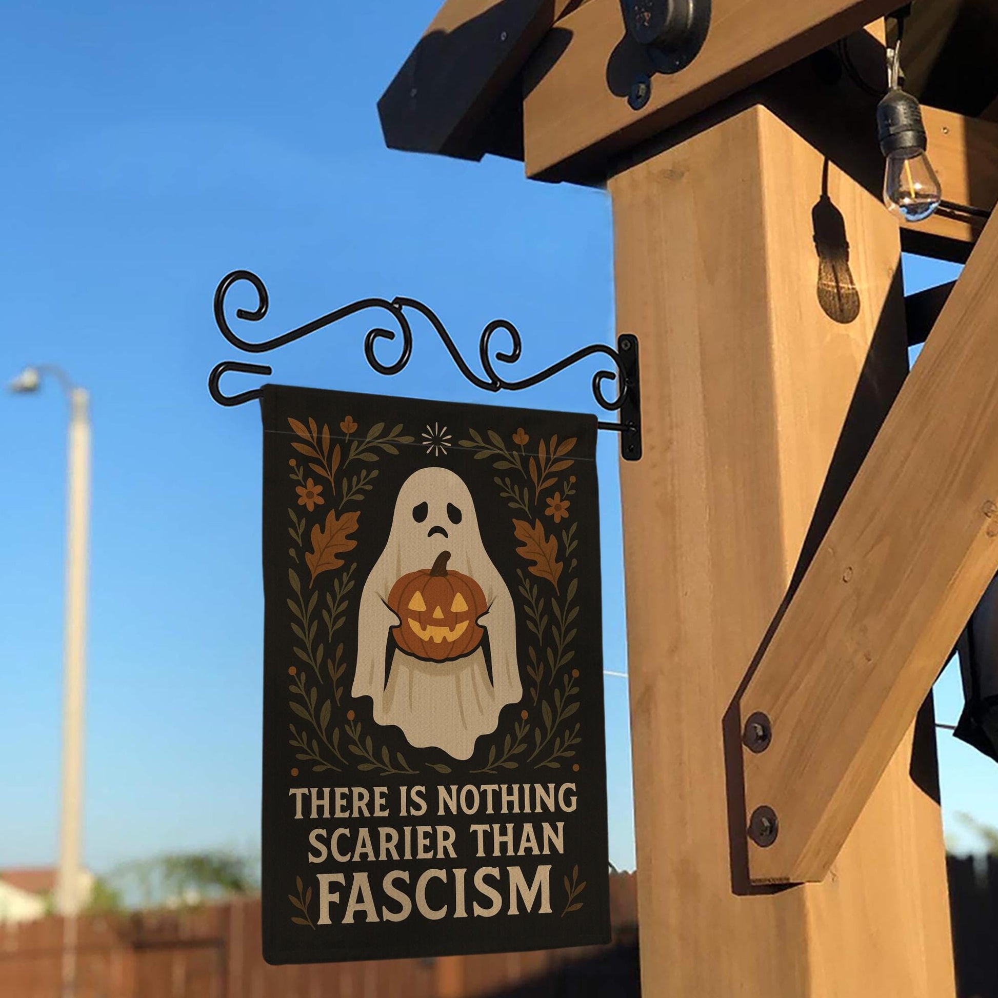 Halloween Garden Flag with Ghost and Pumpkin: Anti Fascism Outdoor Yard Decoration
