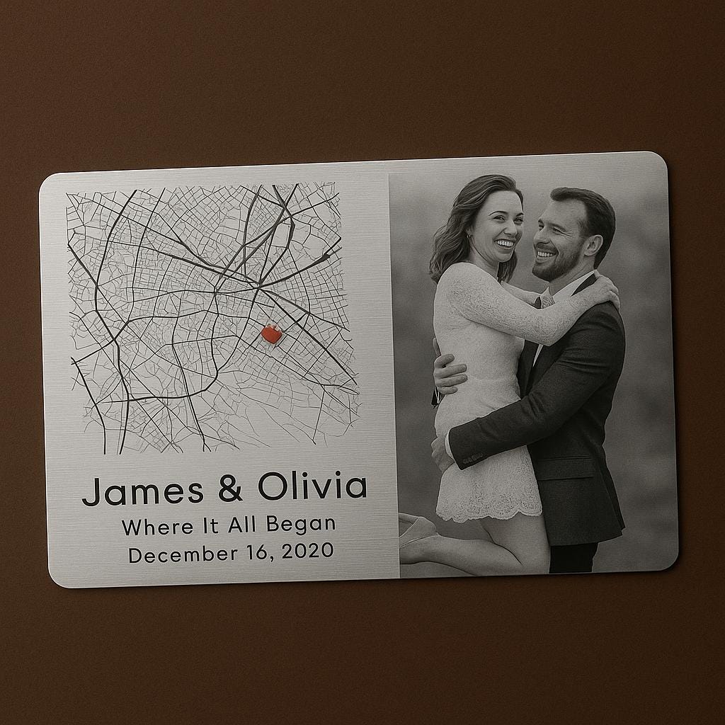 Personalized Metal Wallet Card, Custom Photo and Map Design, Keepsake Anniversary Gift