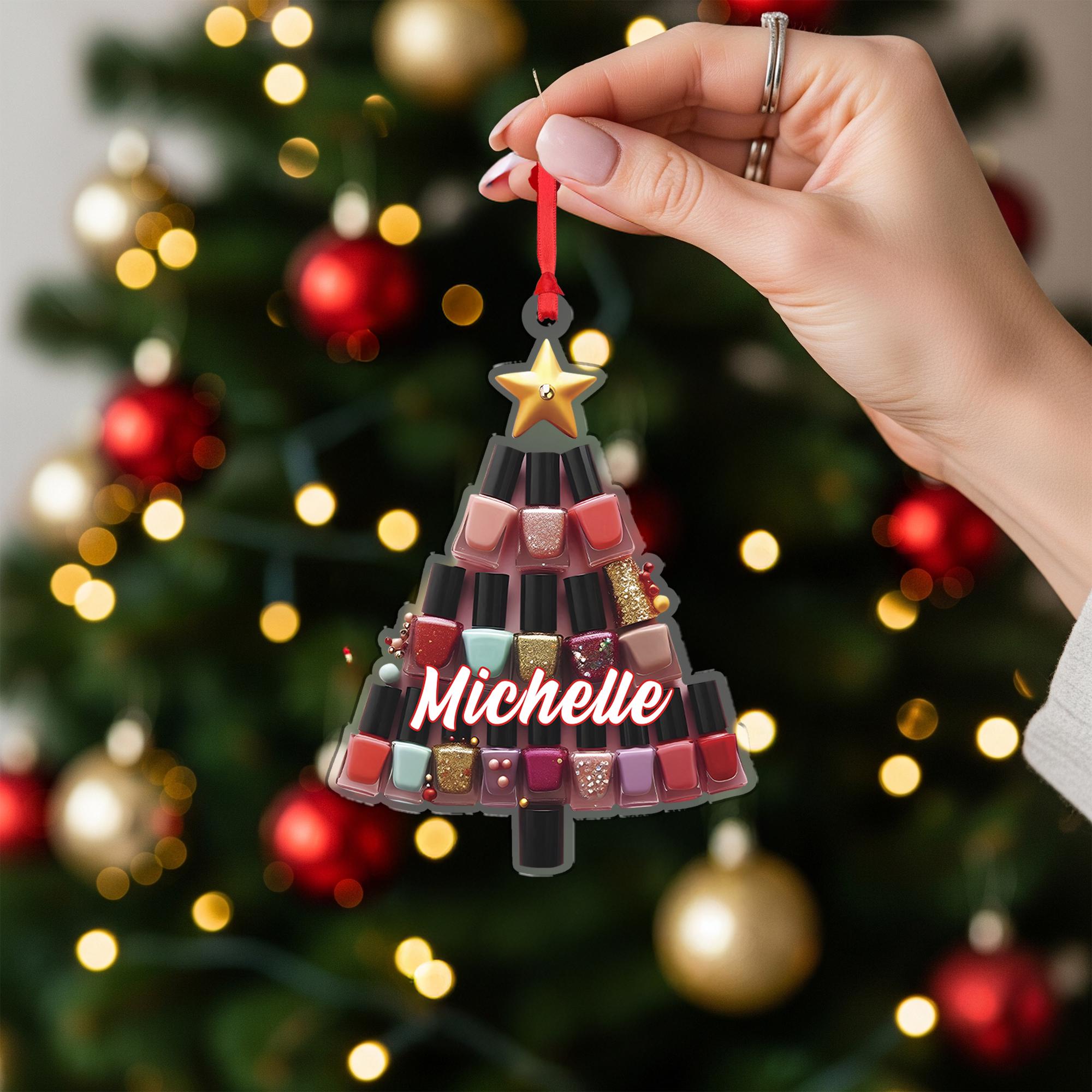 Personalized Christmas Tree Ornament, Nail Polish Design, Custom Name Hanging Decoration
