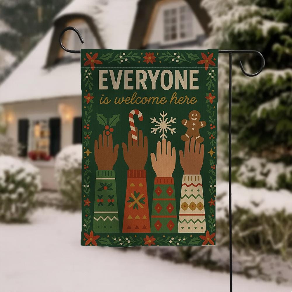 Personalized Polyester Garden Flag “Everyone Is Welcome Here” – Inclusive Yard Banner, Double-Sided Outdoor Flag