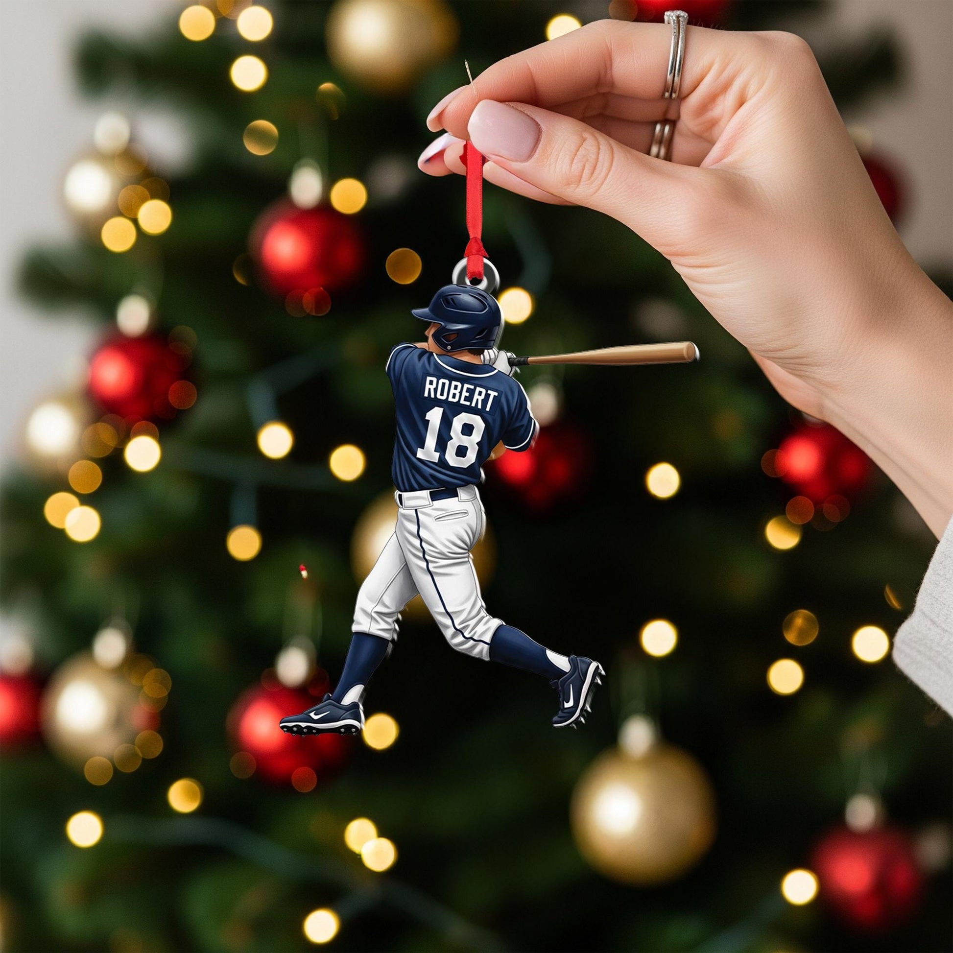 Personalized Baseball Player Ornament – name & number sports decoration